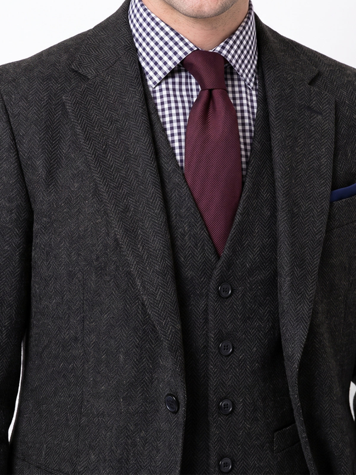 Cicinia Classic Notch Lapel Suit Herringbone Tweed Jacket With Elbow Patches 3 Pieces Men's Suits