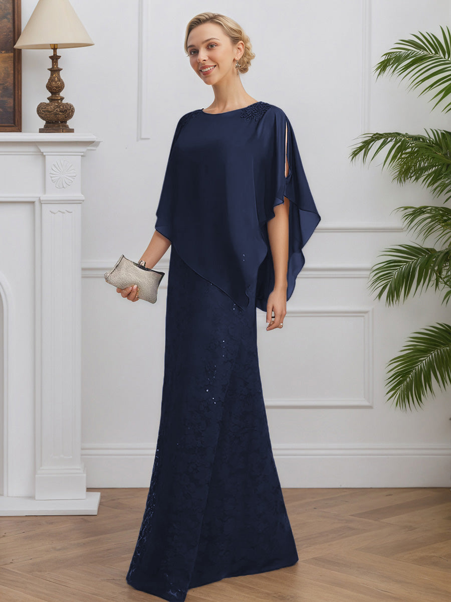 Cicinia Dark Navy Mother Of The Bride Dress Long Chiffon Lace Floor Length Elegant