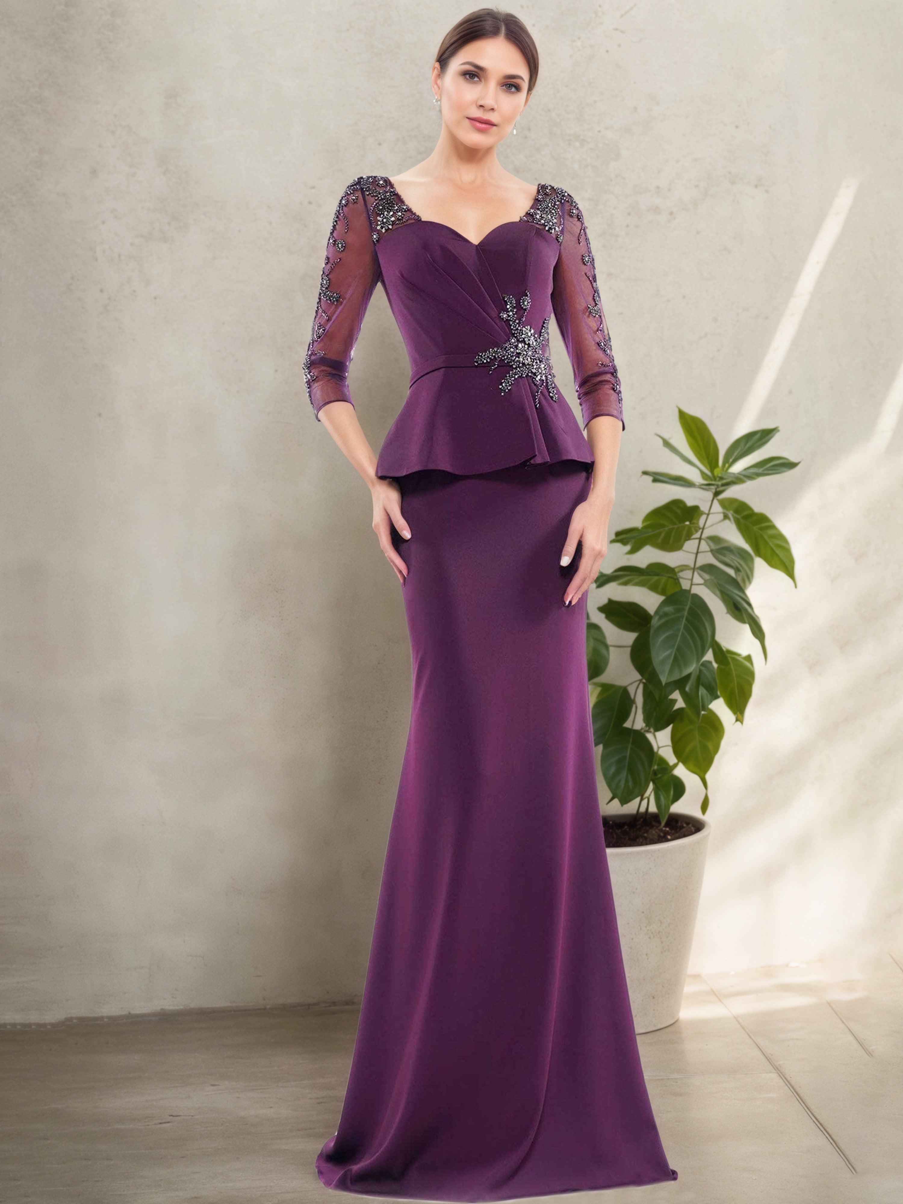 Overlay Bodycon Grape Trumpet/Mermaid Long Sleeves Mother Of The Bride Dress Overlay Bodycon Grape Trumpet/Mermaid Long Sleeves Mother Of The Bride Dress