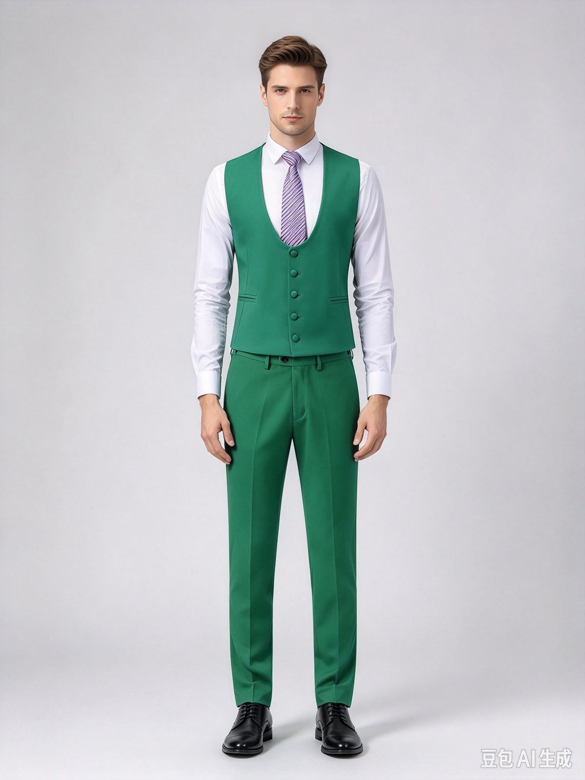 Cicinia 3 Pieces Peak Lapel Single Breasted Slim Fit Solid Green Men's Suits