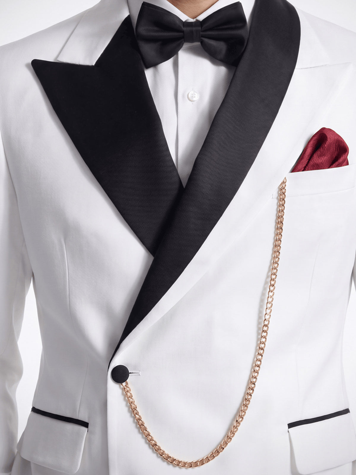 Cicinia Slim Fit 2 Pieces White Men's Suits Asymmetric Tuxedo Jacket And Side Stripe Trousers