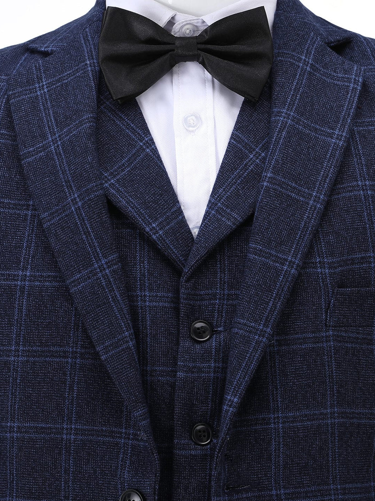 Cicinia 3 Pieces Windowpane Plaid Suit Notch Lapel Single Breasted Slim Navy Blue Men's Suits