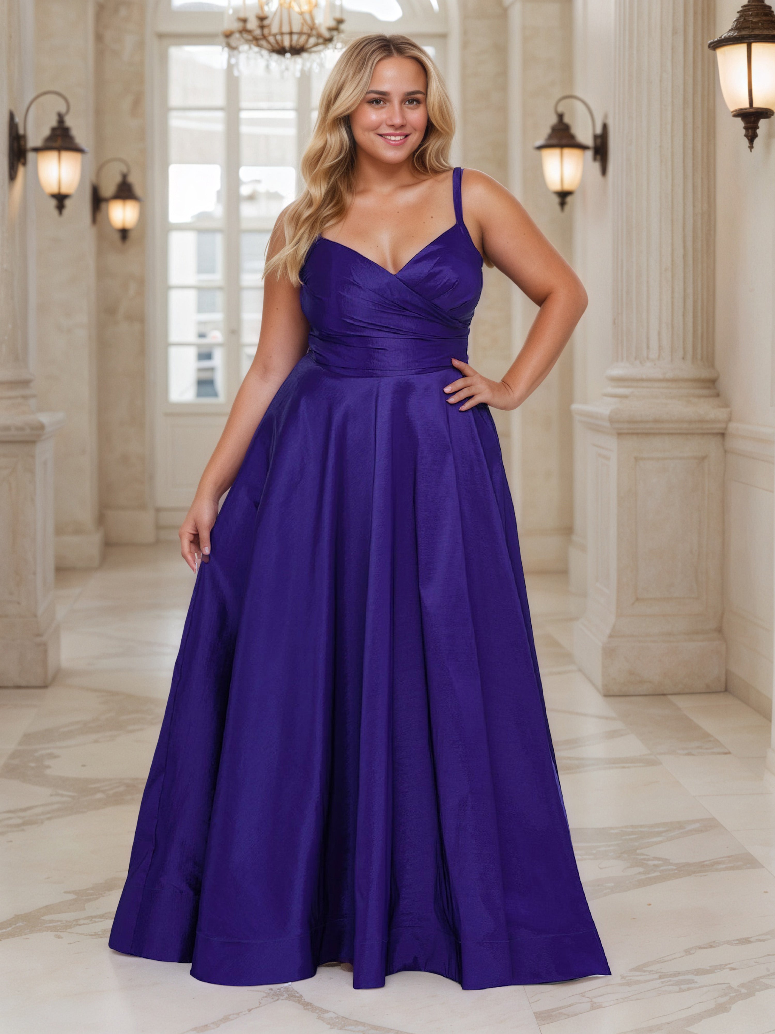 Simple Regency Long A-line Plus Size Prom Dress With Straps Simple Regency Long A-line Plus Size Prom Dress With Straps