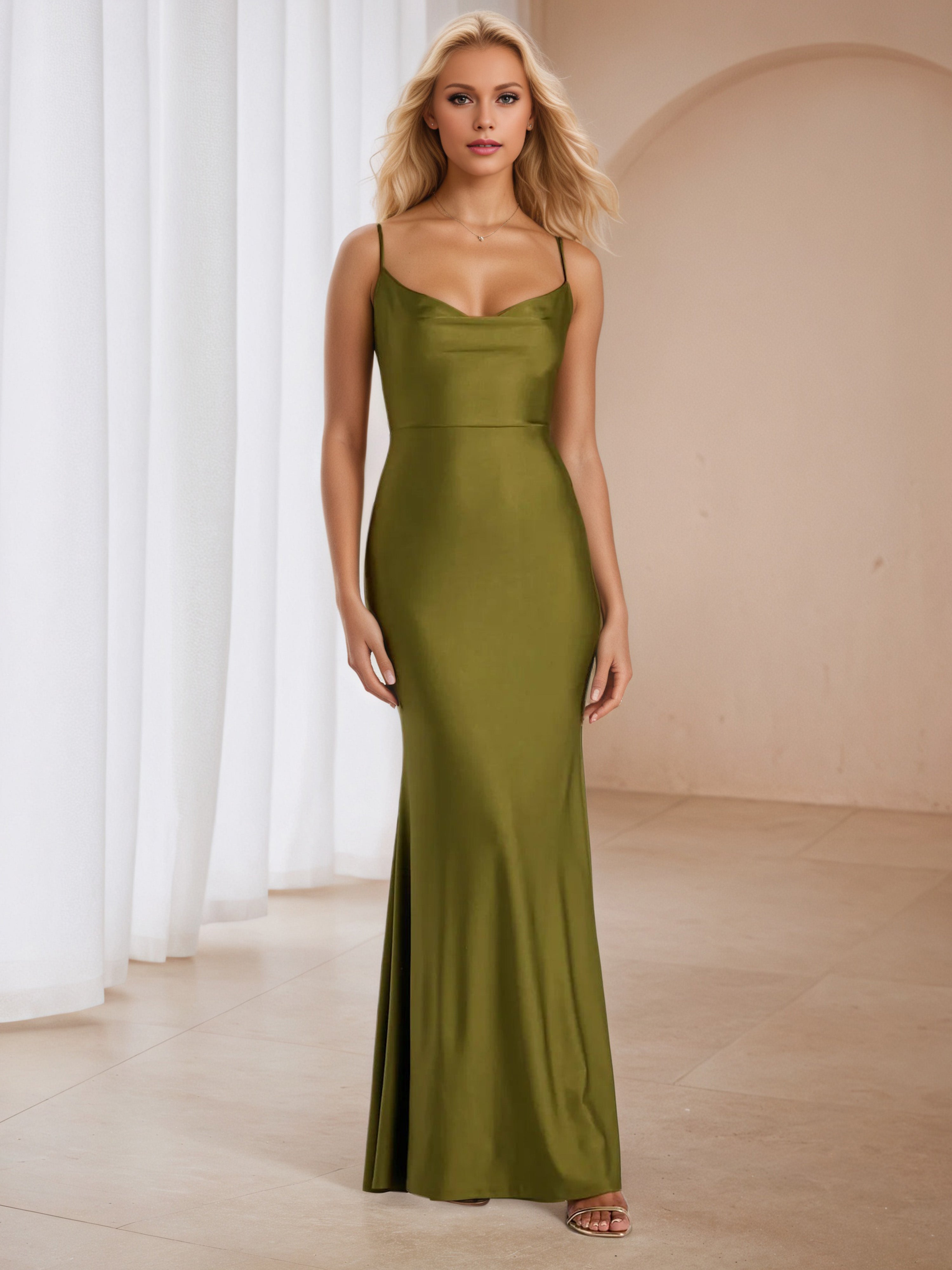 Trumpet/Mermaid Spaghetti Straps V-Neck Mineral Green Prom Dress Trumpet/Mermaid Spaghetti Straps V-Neck Mineral Green Prom Dress