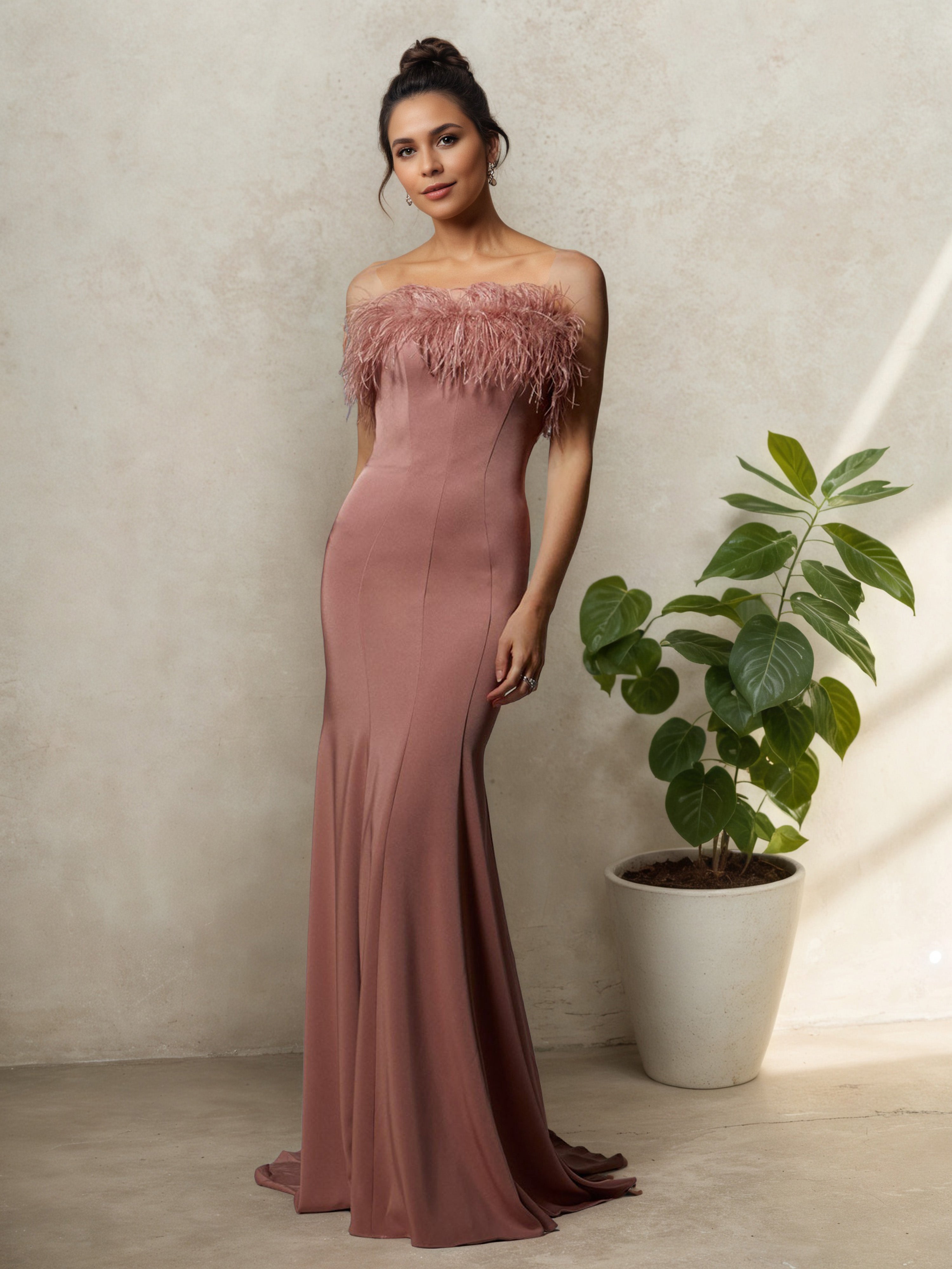 Illusion Strapless Cameo Brown Sweep/Brush Train Mother Of The Bride Dress Illusion Strapless Cameo Brown Sweep/Brush Train Mother Of The Bride Dress