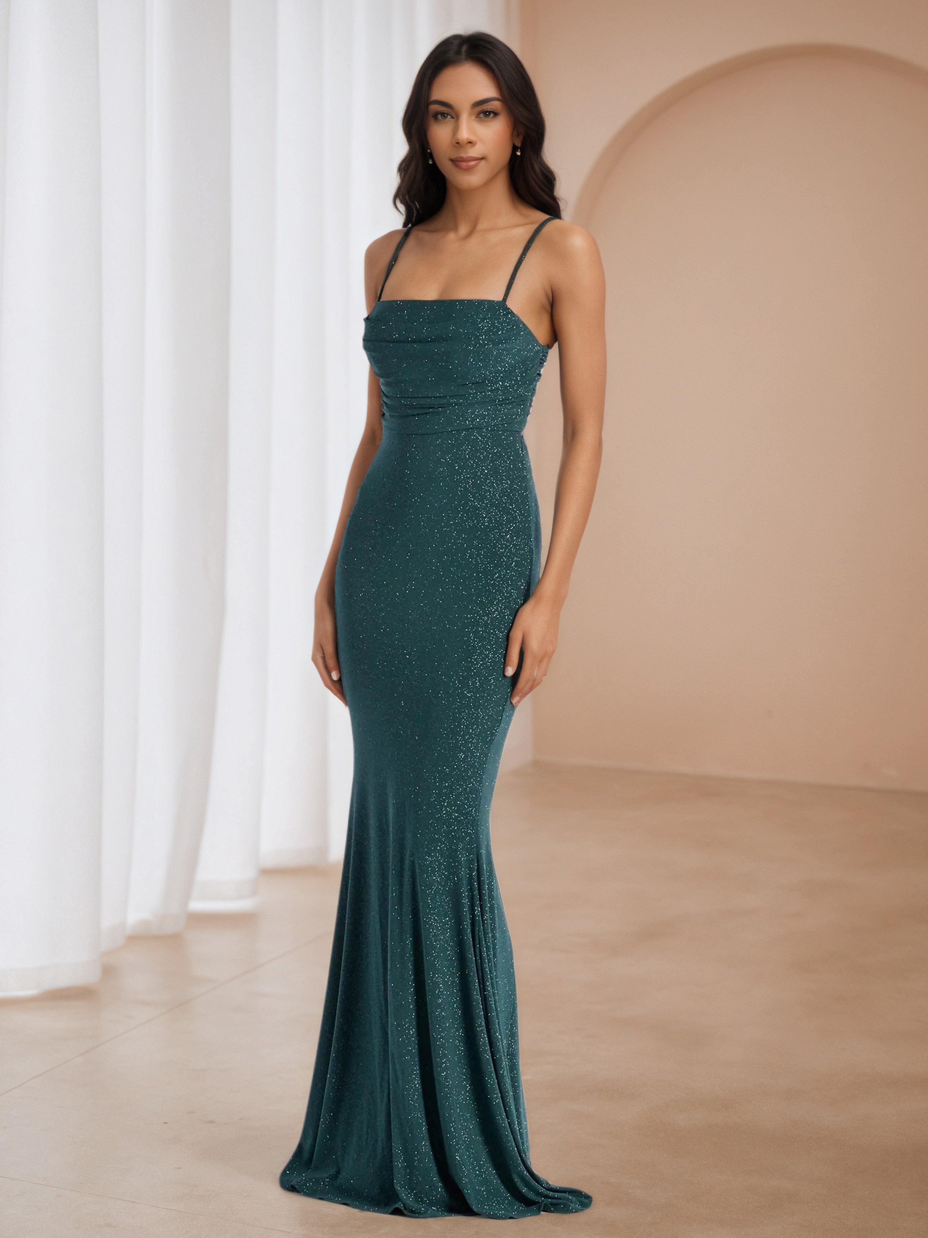 Elegant Peacock Spaghetti Straps Trumpet/Mermaid Formal Dresses