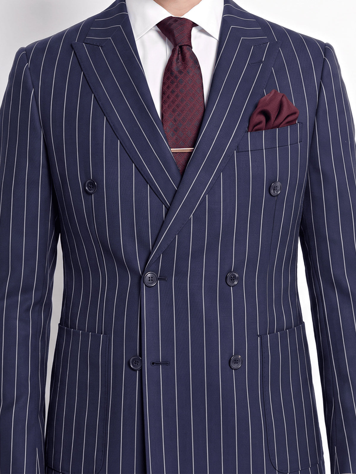 Cicinia Peak Lapel Navy Blue Men's Suits Slim Fit 2 Pieces Pinstripe Double Breasted Suit