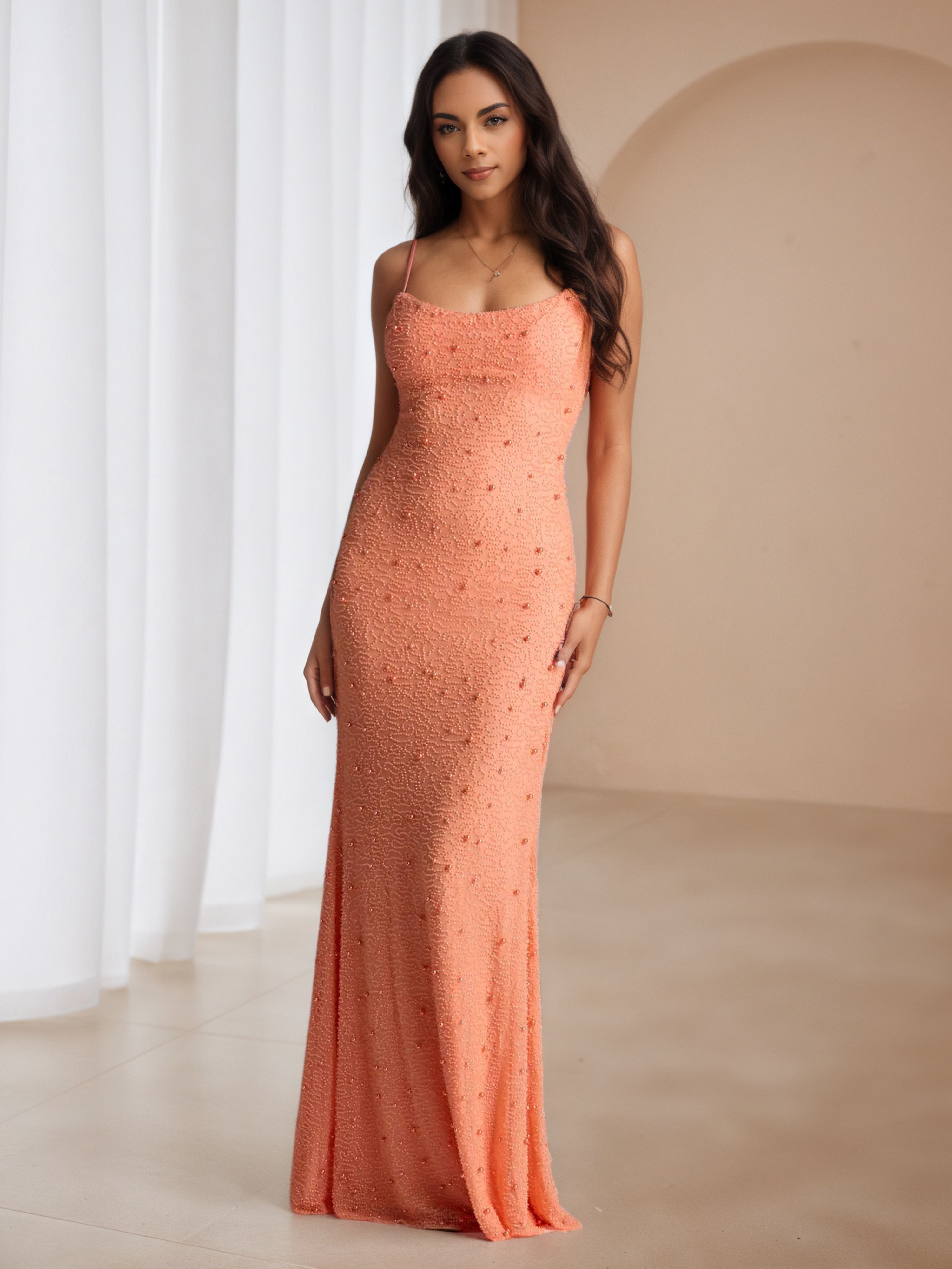 Papaya Pearl Trumpet/Mermaid Spaghetti Straps Formal Dresses Papaya Pearl Trumpet/Mermaid Spaghetti Straps Formal Dresses