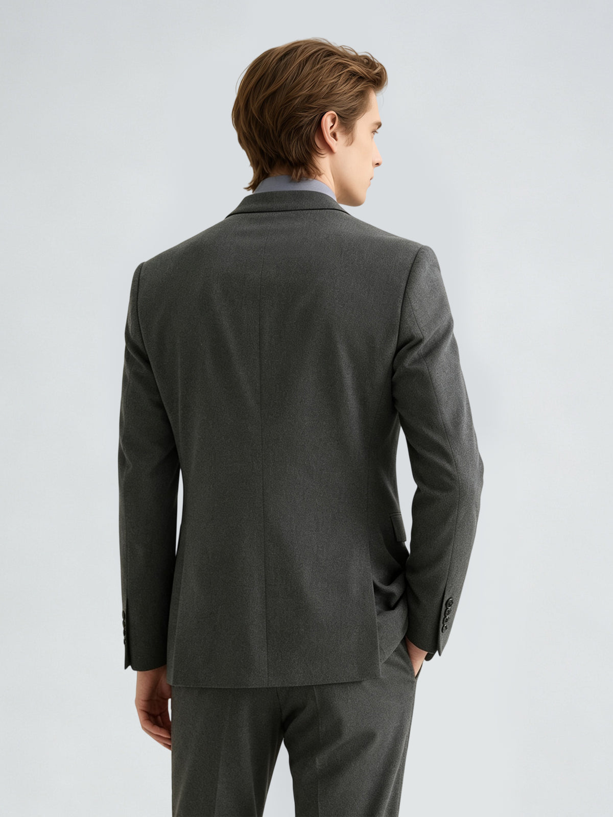 Cicinia 3 Pieces Suit Peak Lapel Double Breasted Jacket V Neck Waistcoat Straight Leg Trousers Steel Grey Men's Suits