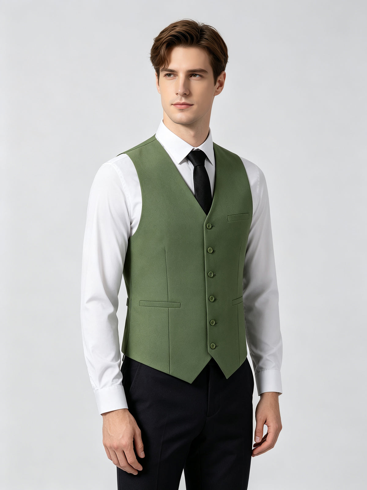 Cicinia 3 Pieces Solid Suit Notch Lapel Single Breasted Jacket Matching Vest Straight Trousers Olive Green Men's Suits