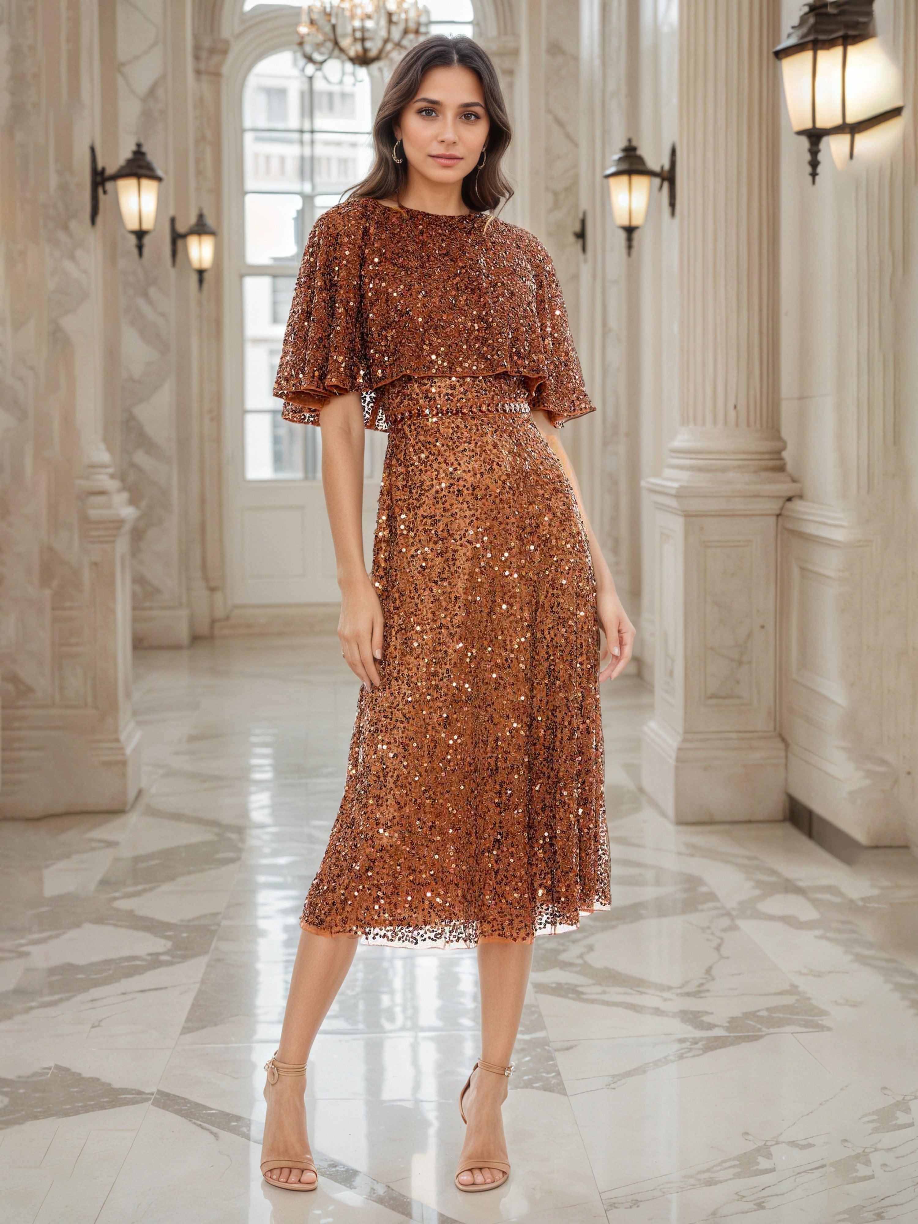 Terracotta Mother Of Bride Dress A-Line Embellished Waist Sequins Moth Terracotta Mother Of Bride Dress A-Line Embellished Waist Sequins Moth