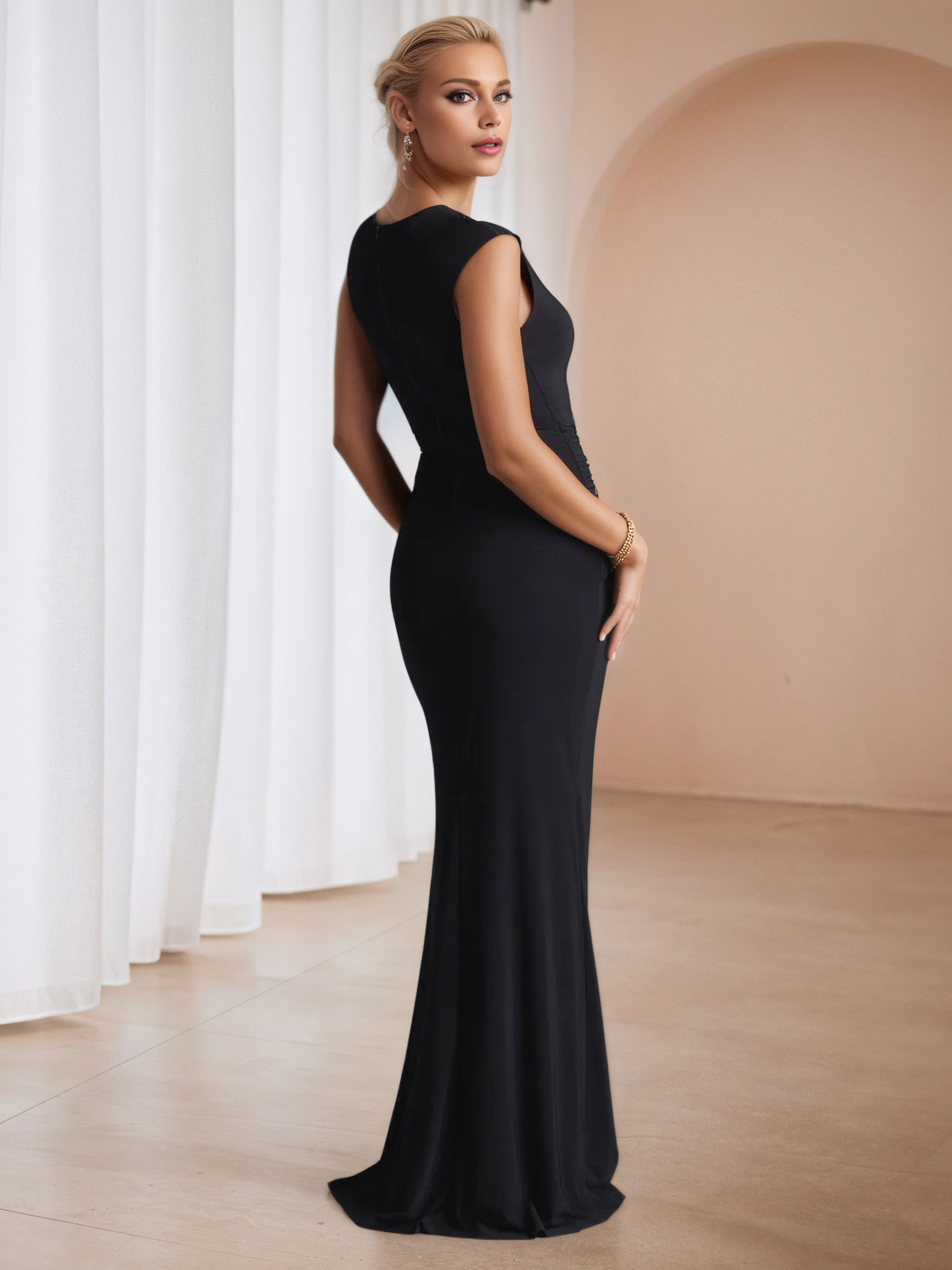 Jewel Sleeveless Long Wedding Guest Dress with Split