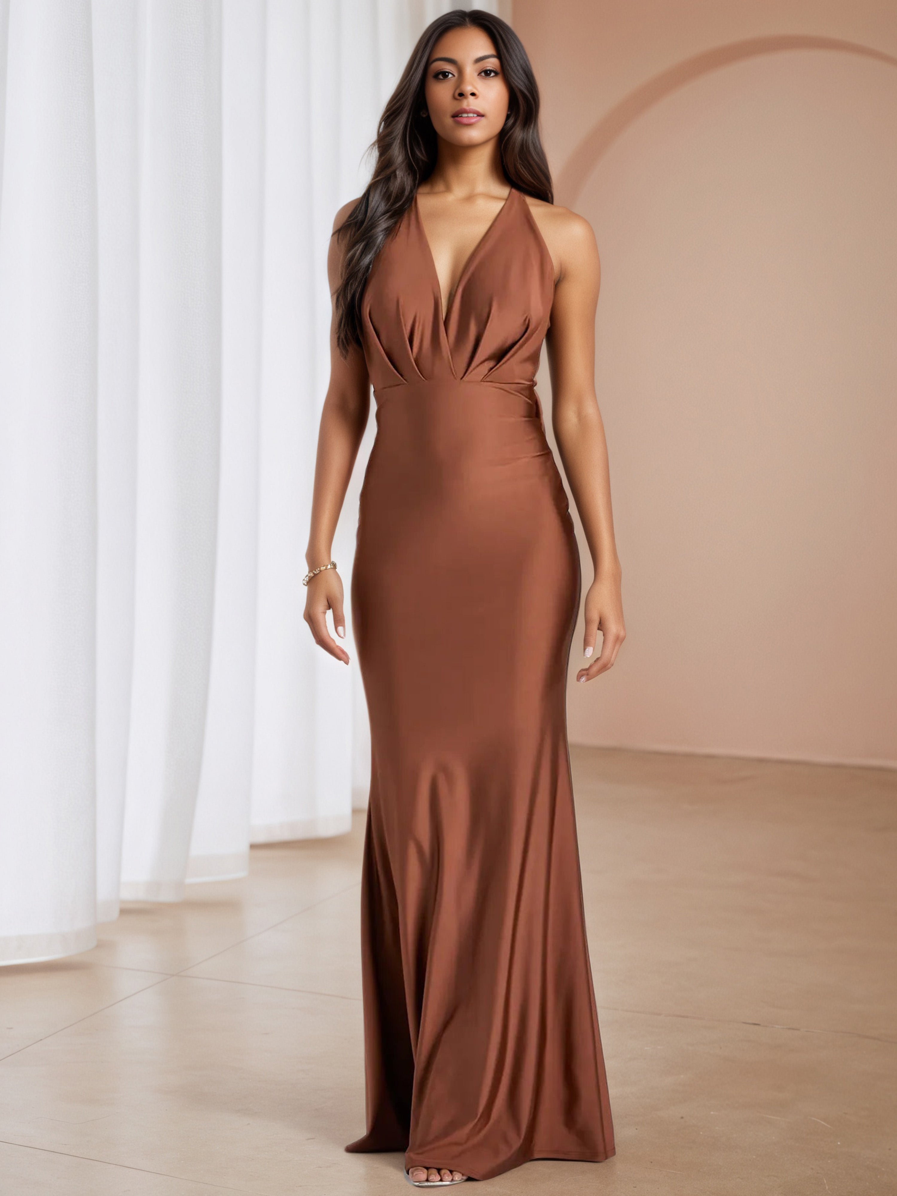 Halter Bowknot Terracotta Trumpet/Mermaid Formal Dresses Halter Bowknot Terracotta Trumpet/Mermaid Formal Dresses