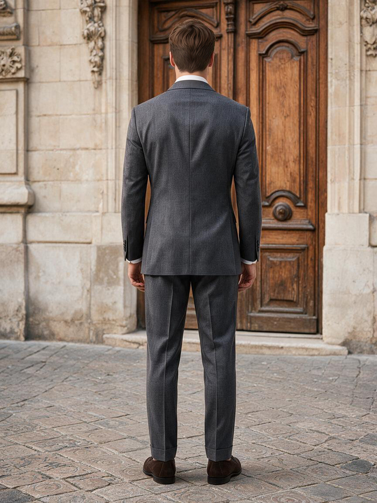 Cicinia Steel Grey Men's Suits 2 Pieces Suit Peak Lapel Single Breasted Outfit
