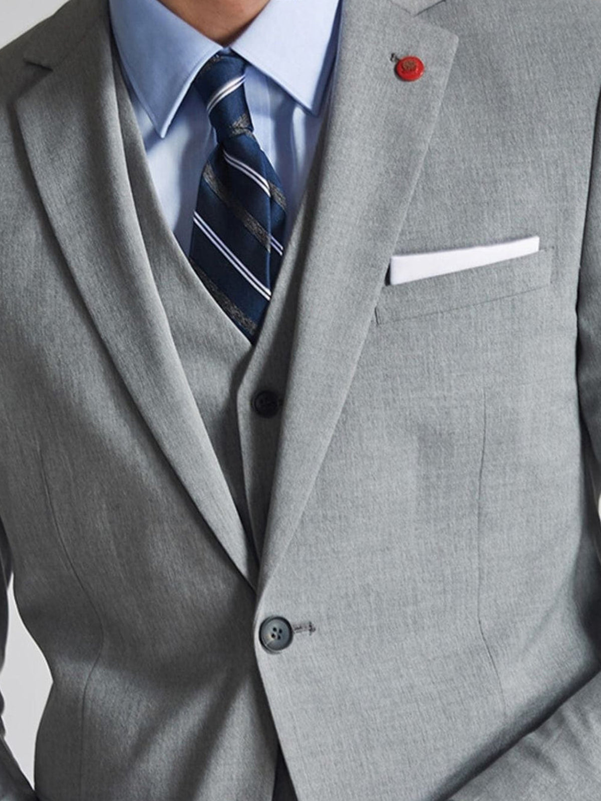 Cicinia Grey Men's Suits 3 Pieces Notch Lapel Slim Fit Single Breasted Vest Formal Suit