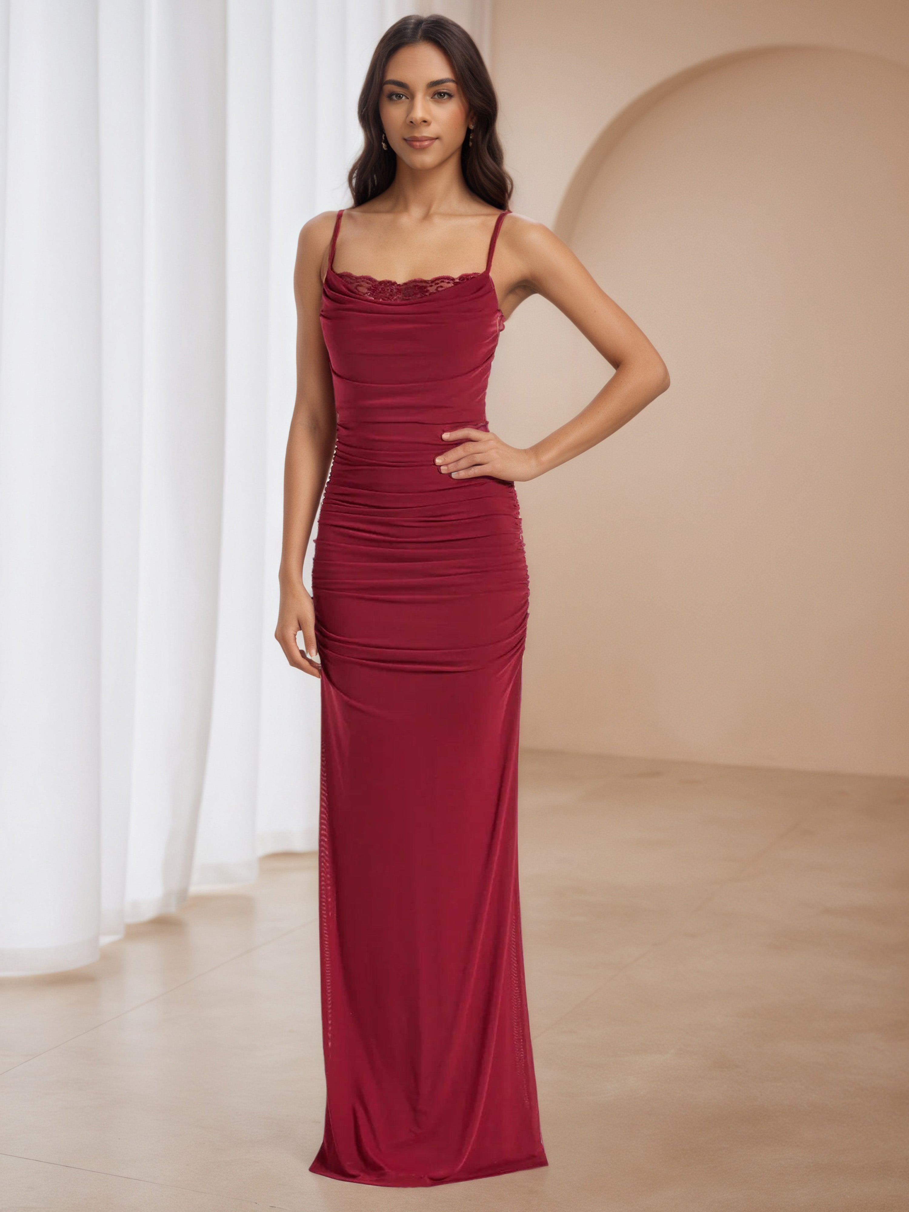 Sheath Spaghetti Straps Lace Square Neck Burgundy Prom Dresses Sheath Spaghetti Straps Lace Square Neck Burgundy Prom Dresses