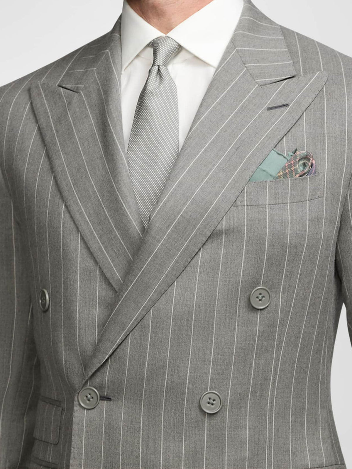 Cicinia Peak Lapel Grey Men's Suits 2 Pieces Stripe Double Breasted Cut