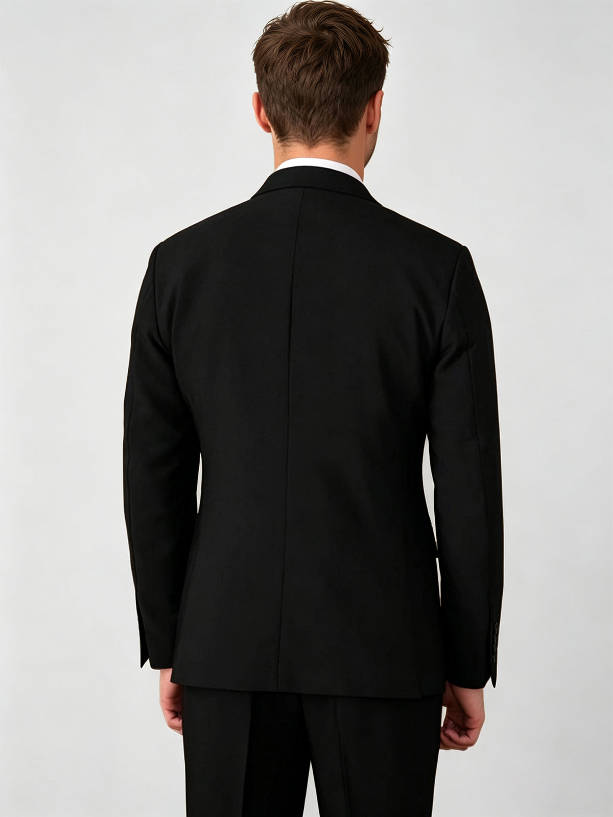 Cicinia Slim Fit Black Men's Suits Solid 3 Pieces Suit Peak Lapel Jacket Double Breasted Vest Trousers