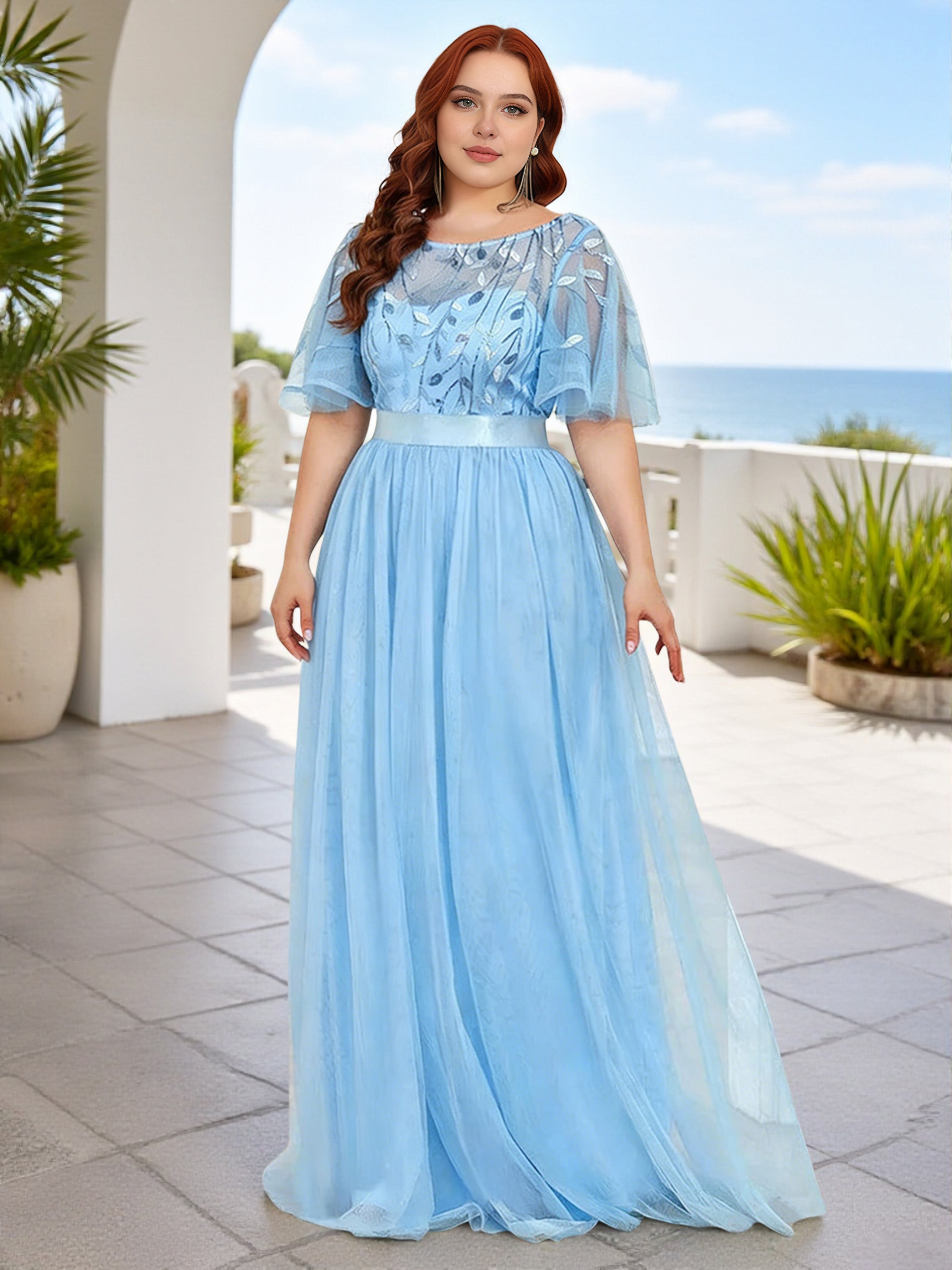 frilly bridesmaid dresses Cicinia Plus Size Sky Blue With Sleeves Long Lace Tulle A-line Floor Length A Line Dresses With A perfect blend of boutique maxi dress Size:XXS (PETITE) (PREORDER)