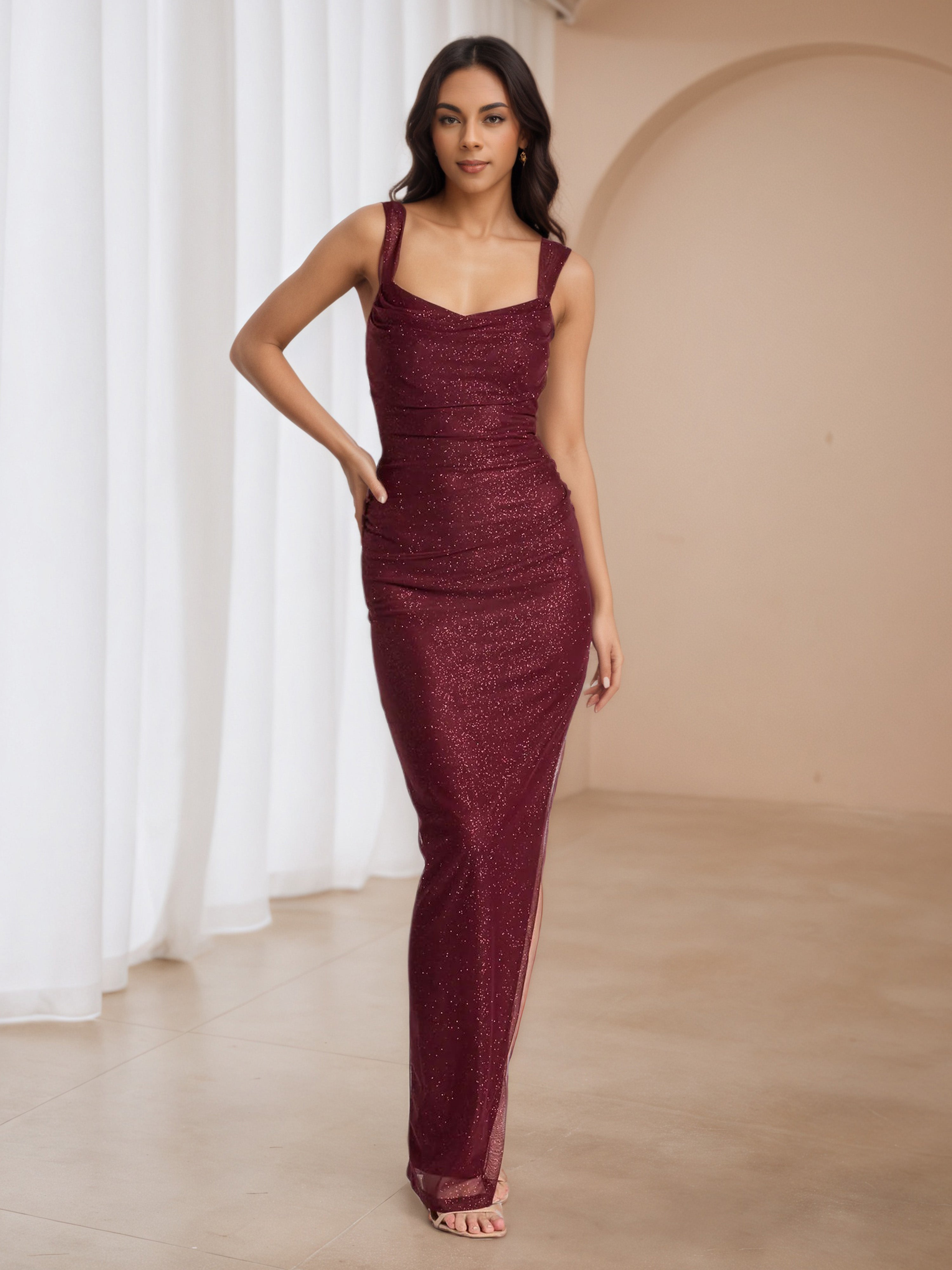 Cabernet Straps Sheath Formal Dresses