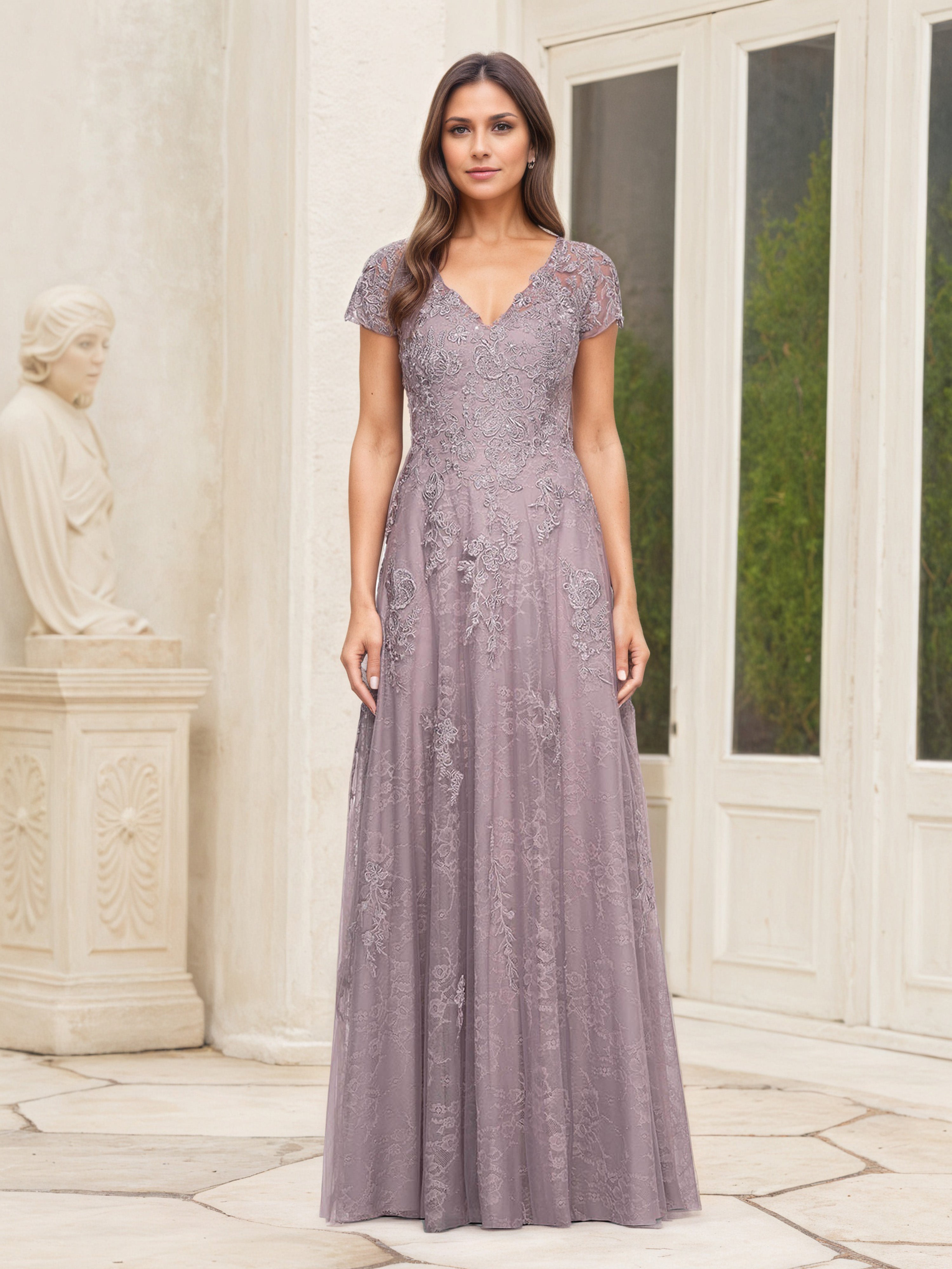 Wisteria Lace Short Sleeves V-Neck Mother Of The Bride Dress Wisteria Lace Short Sleeves V-Neck Mother Of The Bride Dress