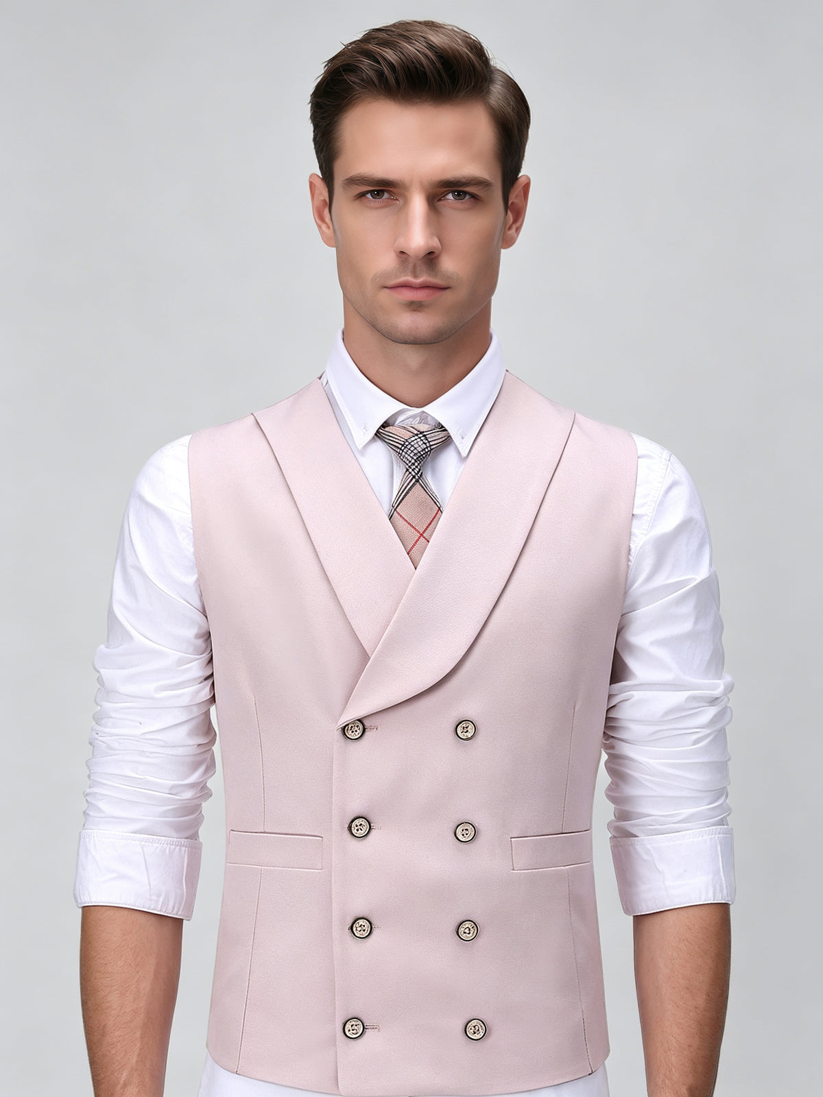 Cicinia Pink Men's Suits Elegant 3 Pieces Formal Suit Peak Lapel Double Breasted Vest
