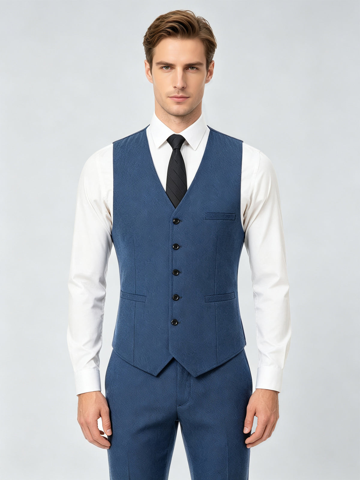 Cicinia 3 Pieces Solid Textured Suit Notch Lapel Single Breasted Jacket Vest Trousers Men's Suits