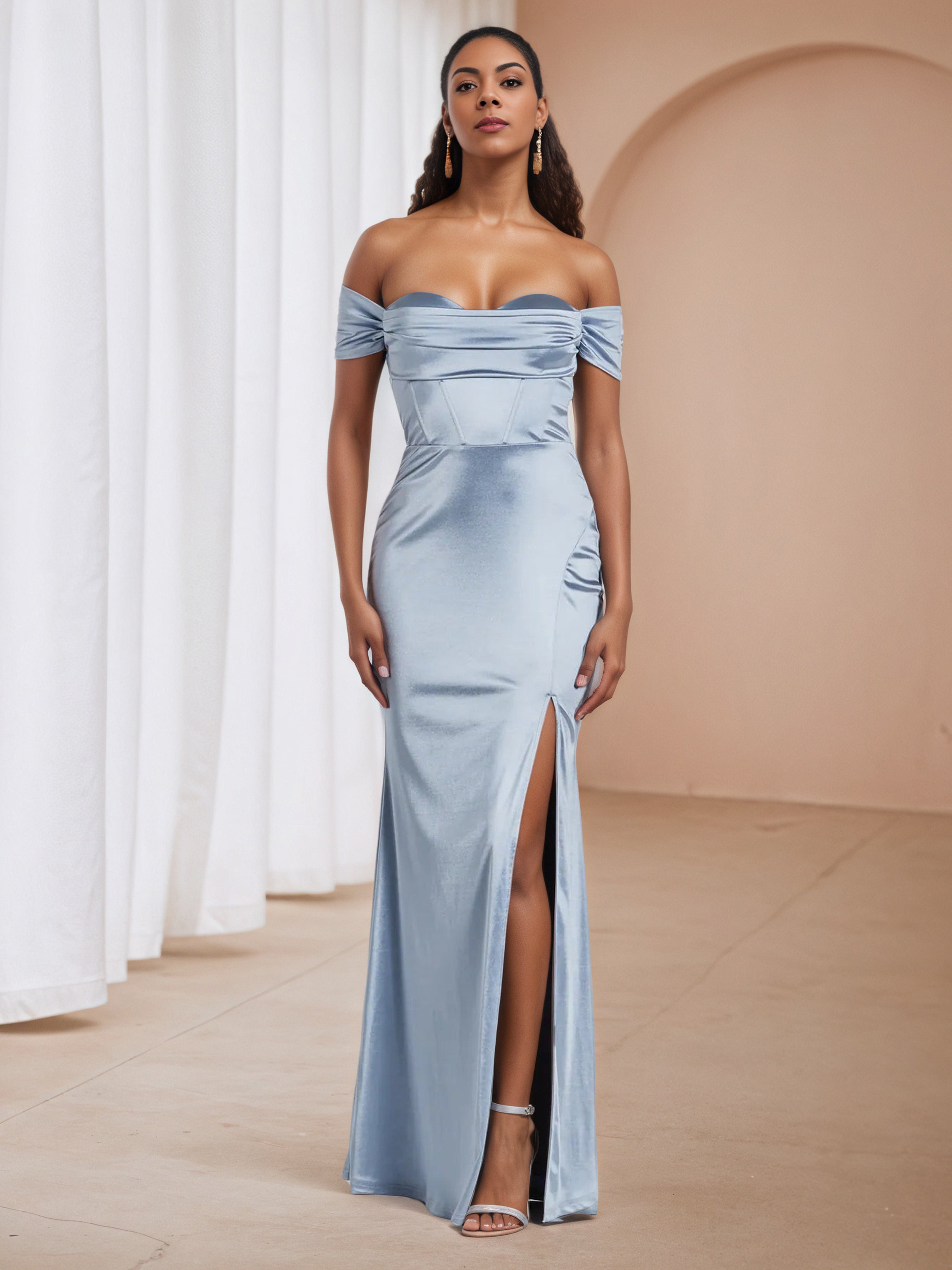 Blue Sweetheart Off The Shoulder Wedding Guest Dress