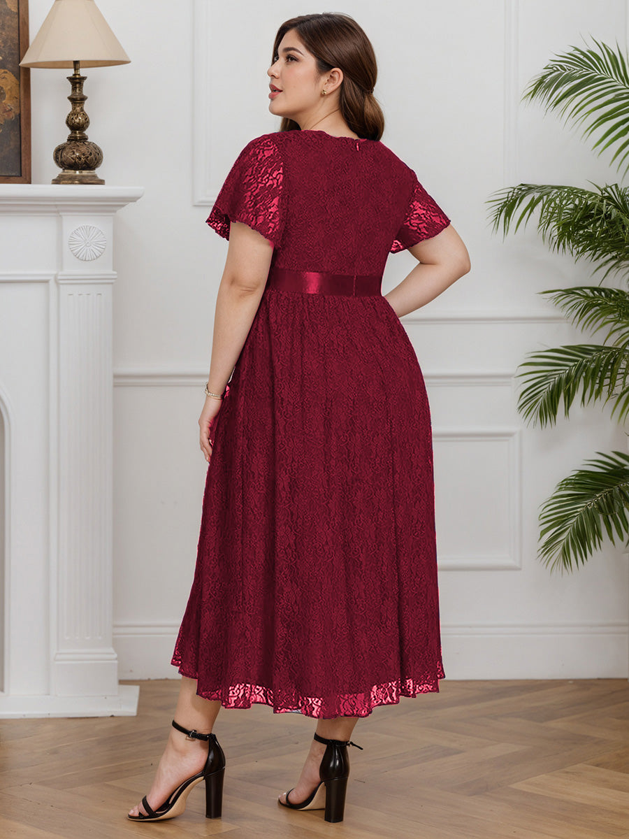 Cicinia Burgundy Mother Of The Groom Dress Long Lace A-line Tea Length Plus Size