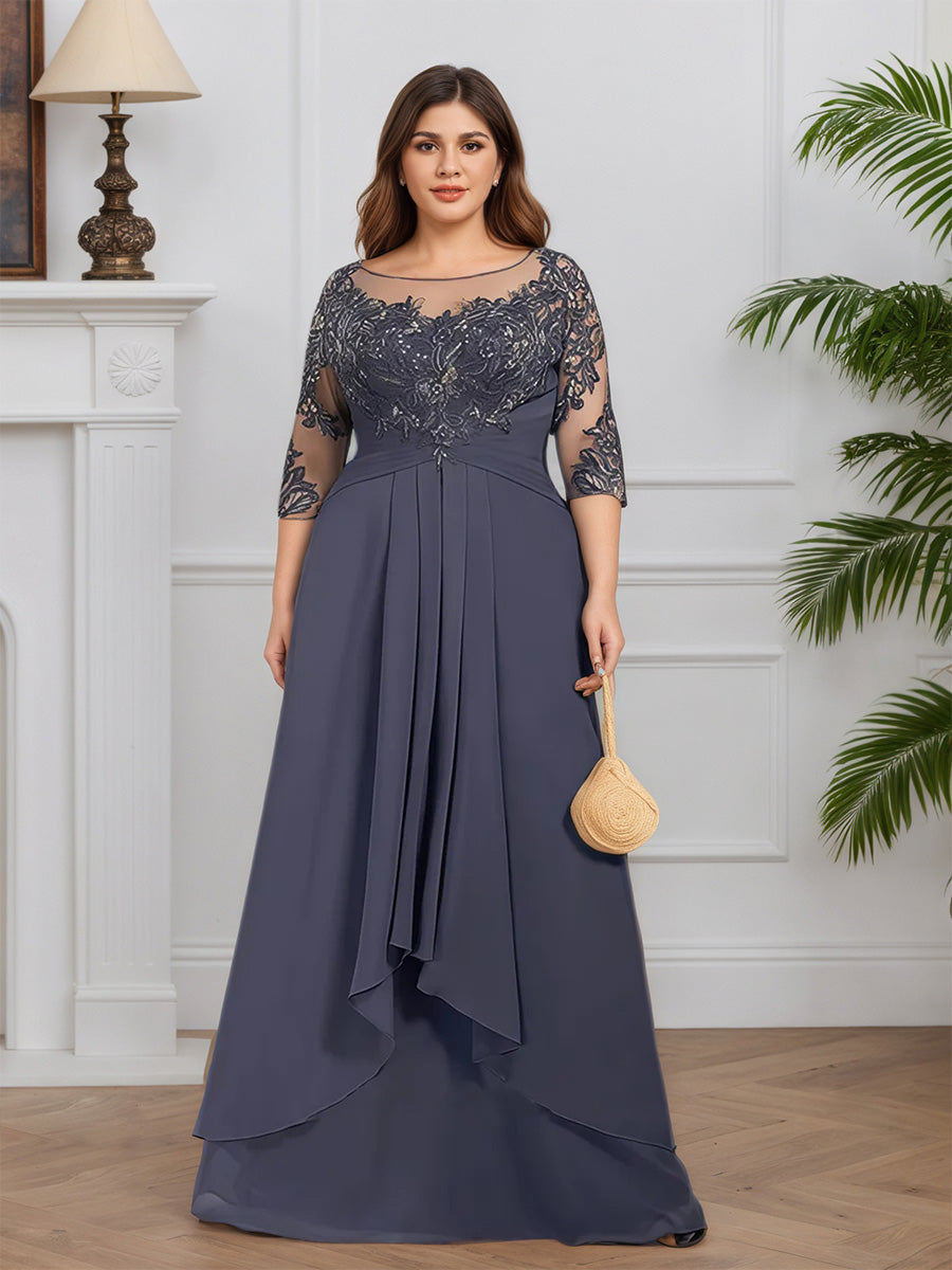 Cicinia Stormy Prom Dresses Long Chiffon Lace A-line Half Sleeves Plus Size