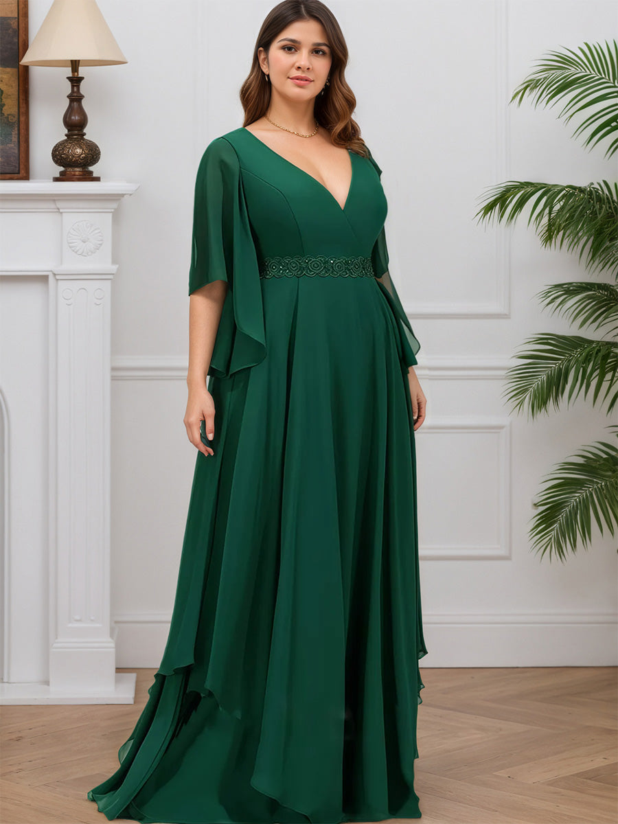 Cicinia Dark Green Mother Of The Bride Dress Long Chiffon Beaded A-line V-neck Plus Size