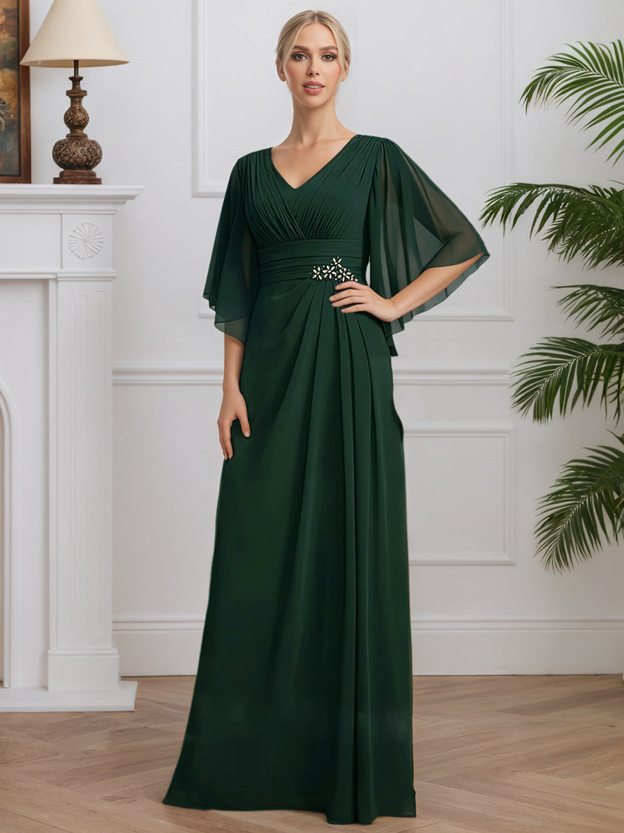 Cicinia Dark Green Mother Of The Bride Dress Long Chiffon Beaded A-line Floor Length V-neck