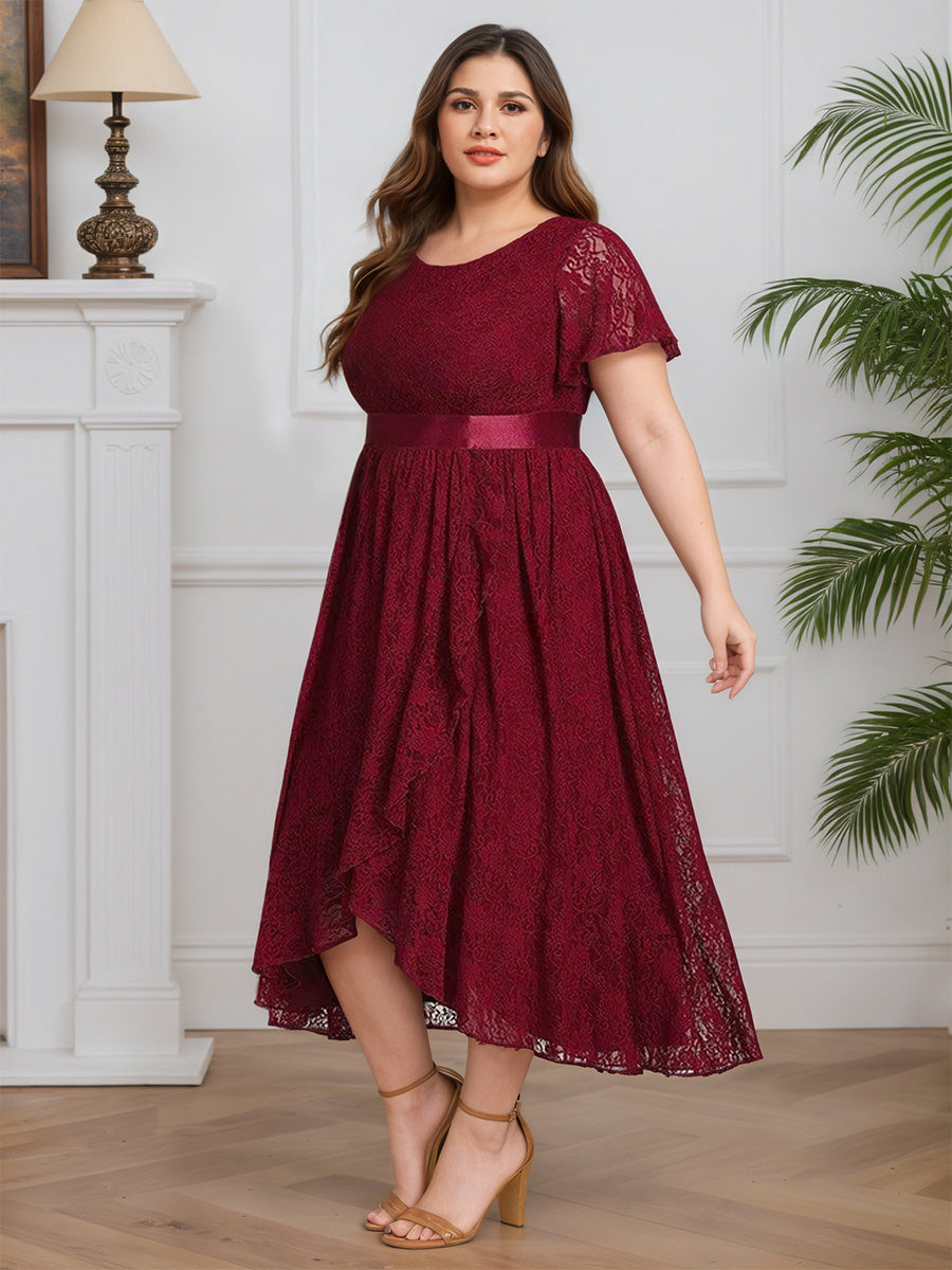 Cicinia Burgundy Mother Of The Bride Dress Long Lace A-line Tea Length Chic