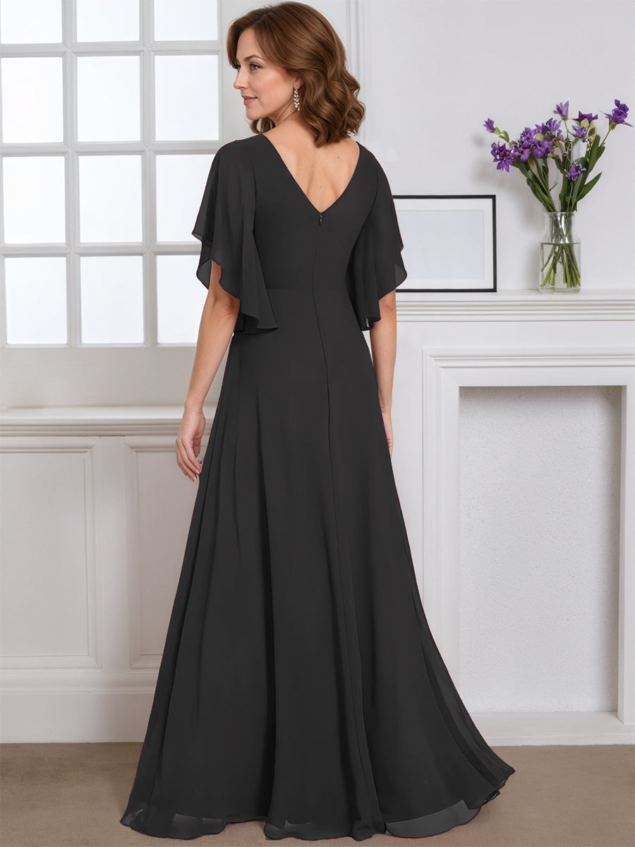 Cicinia Black Mother Of The Bride Dress Long Chiffon Dress A-line Flutter Sleeves Floor Length