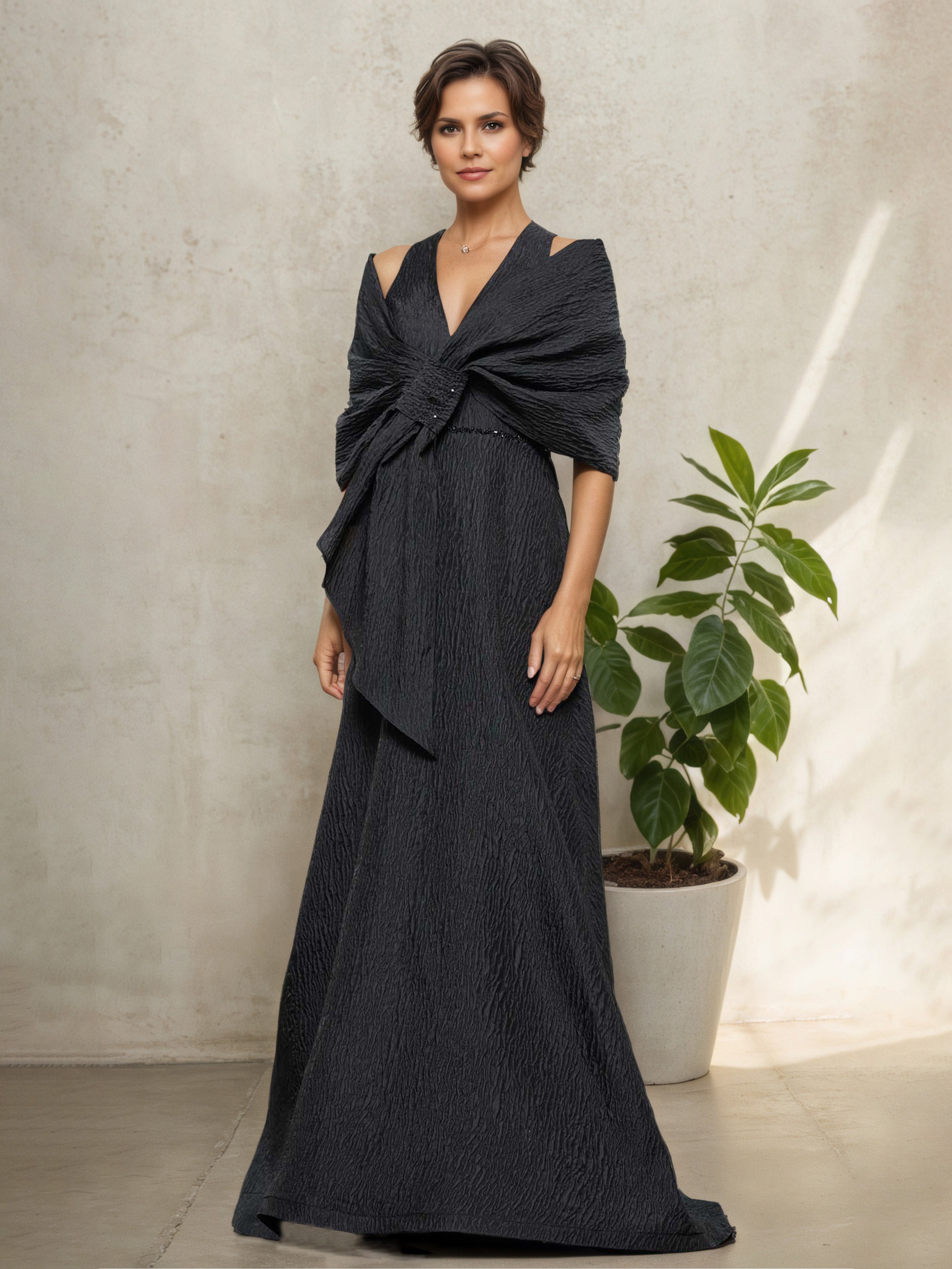 Sleeves V-Neck Black with Shawl Mother Of The Bride Dress Sleeves V-Neck Black with Shawl Mother Of The Bride Dress