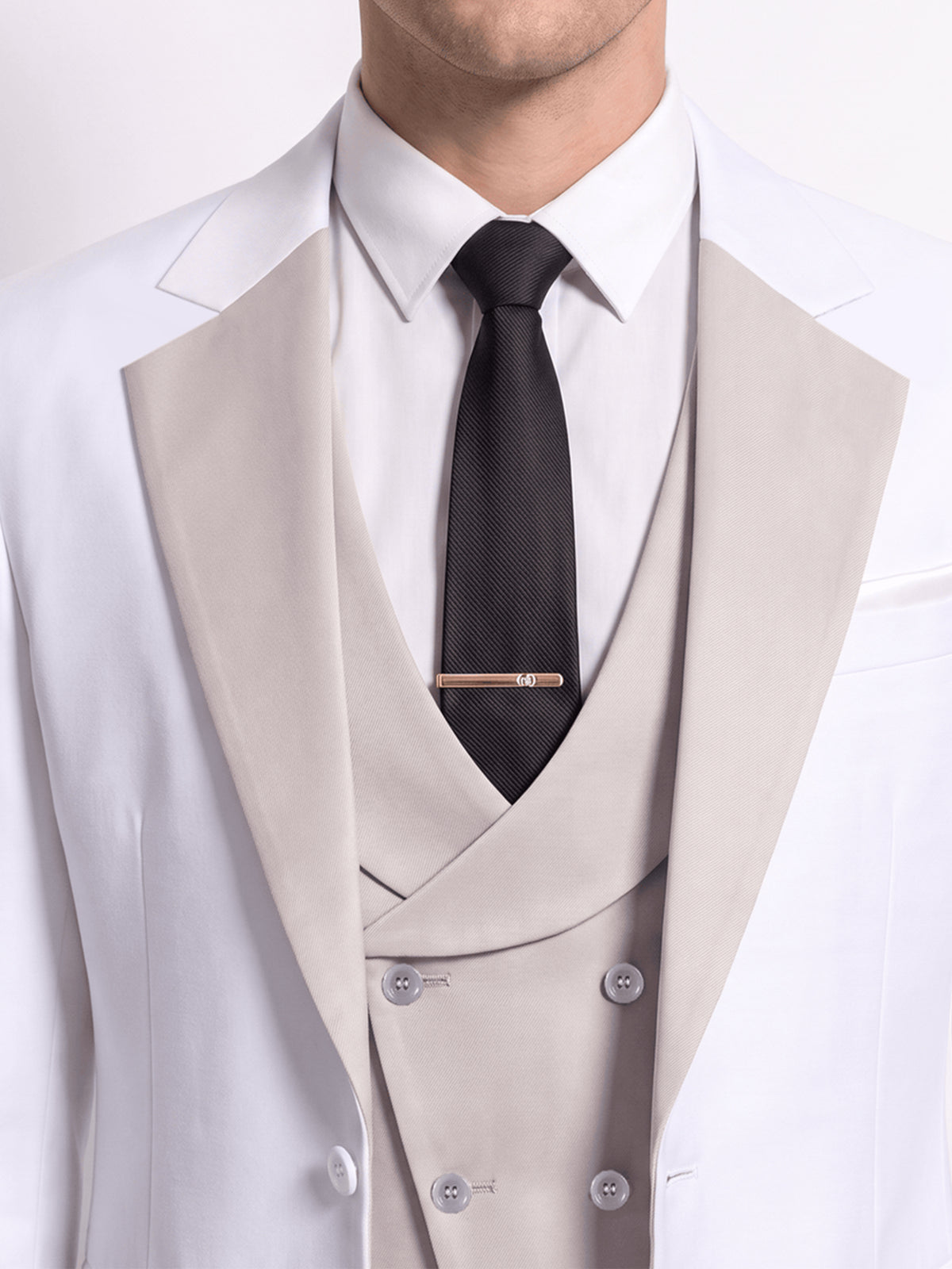 Cicinia Beige Men's Suits Modern Tuxedo 3 Pieces Suit Peak Lapel Slim Fit Formal Outfit