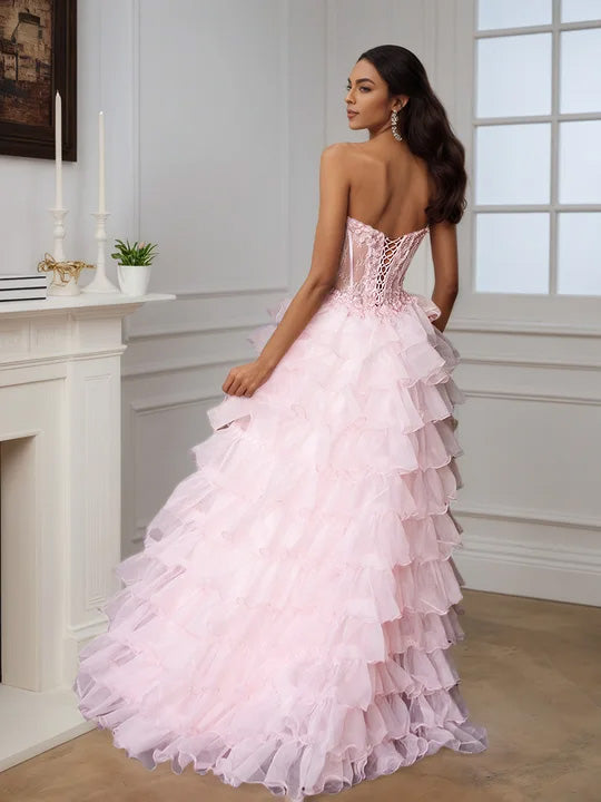 Cicinia Pink Prom Dresses Long Layered Sweetheart Princess Dress