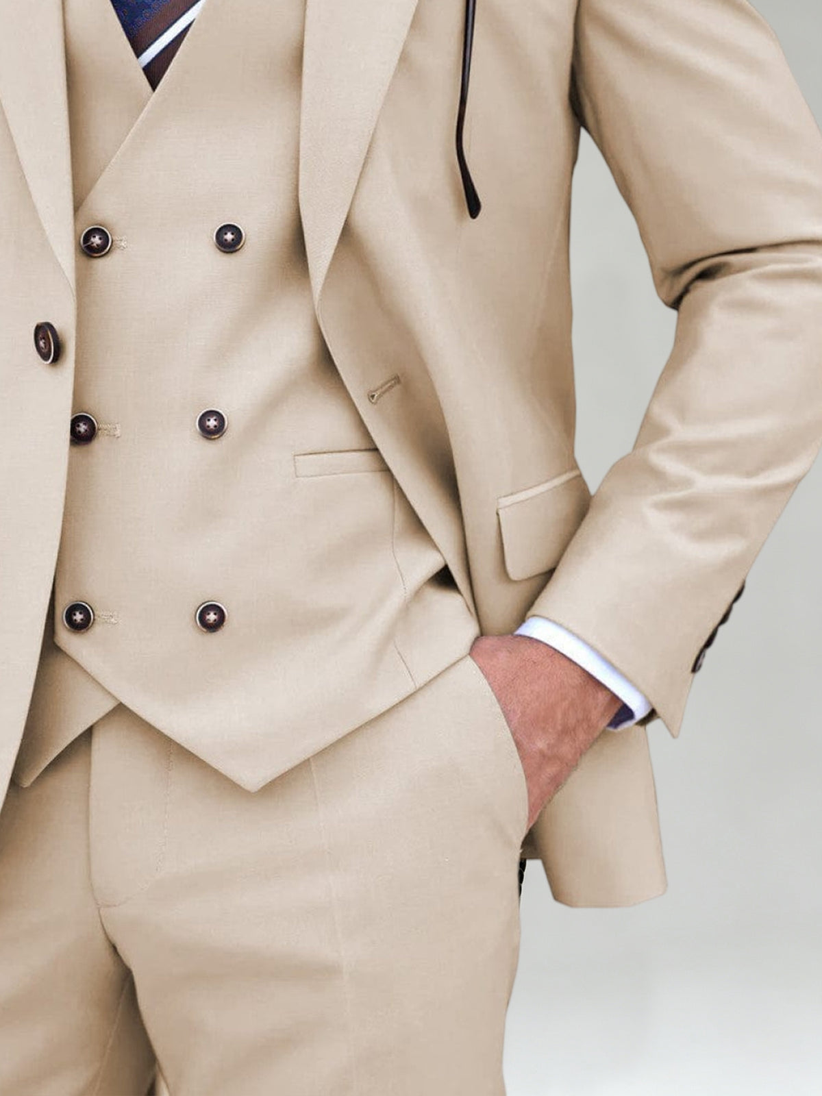 Cicinia Slim Fit Wedding Formal Suit Set Jacket Vest And Full Length Pants Solid Champagne Men's Suits
