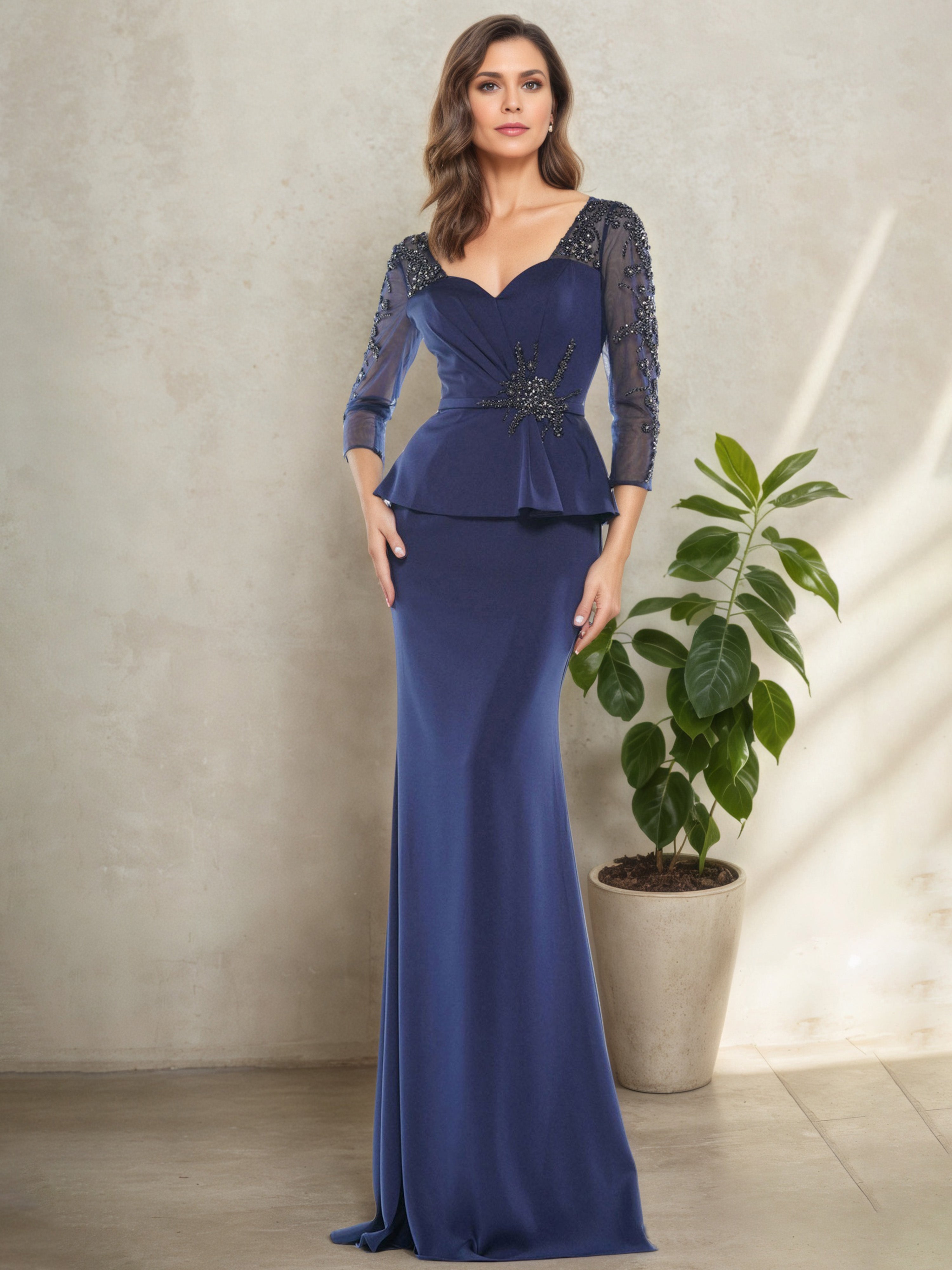 Overlay Bodycon Navy Blue Trumpet/Mermaid Long Sleeves Mother Of The Bride Dress Overlay Bodycon Navy Blue Trumpet/Mermaid Long Sleeves Mother Of The Bride Dress