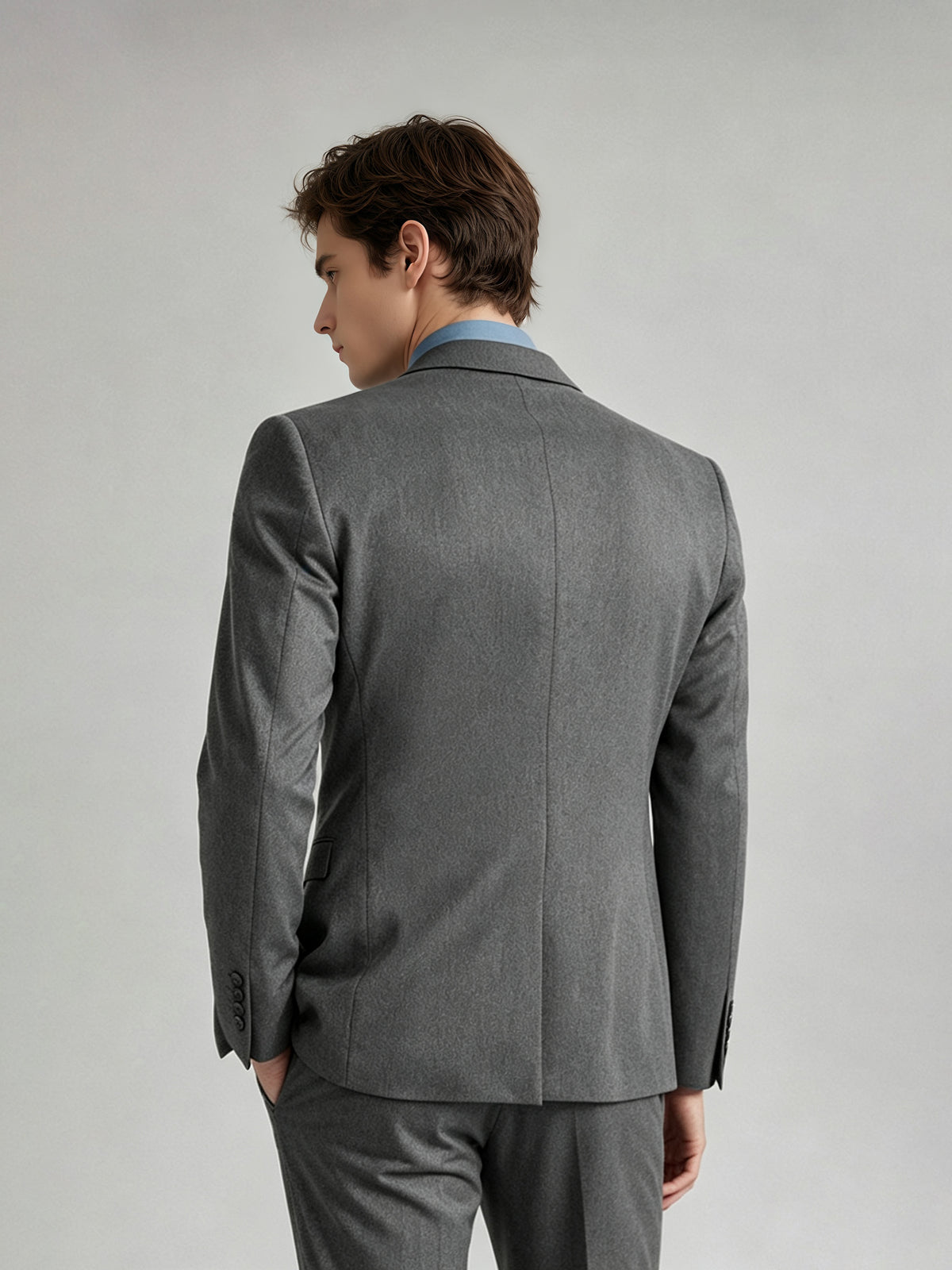 Cicinia 3 Pieces Suit Notch Lapel Two Button Jacket V Neck Vest Trousers Steel Grey Men's Suits