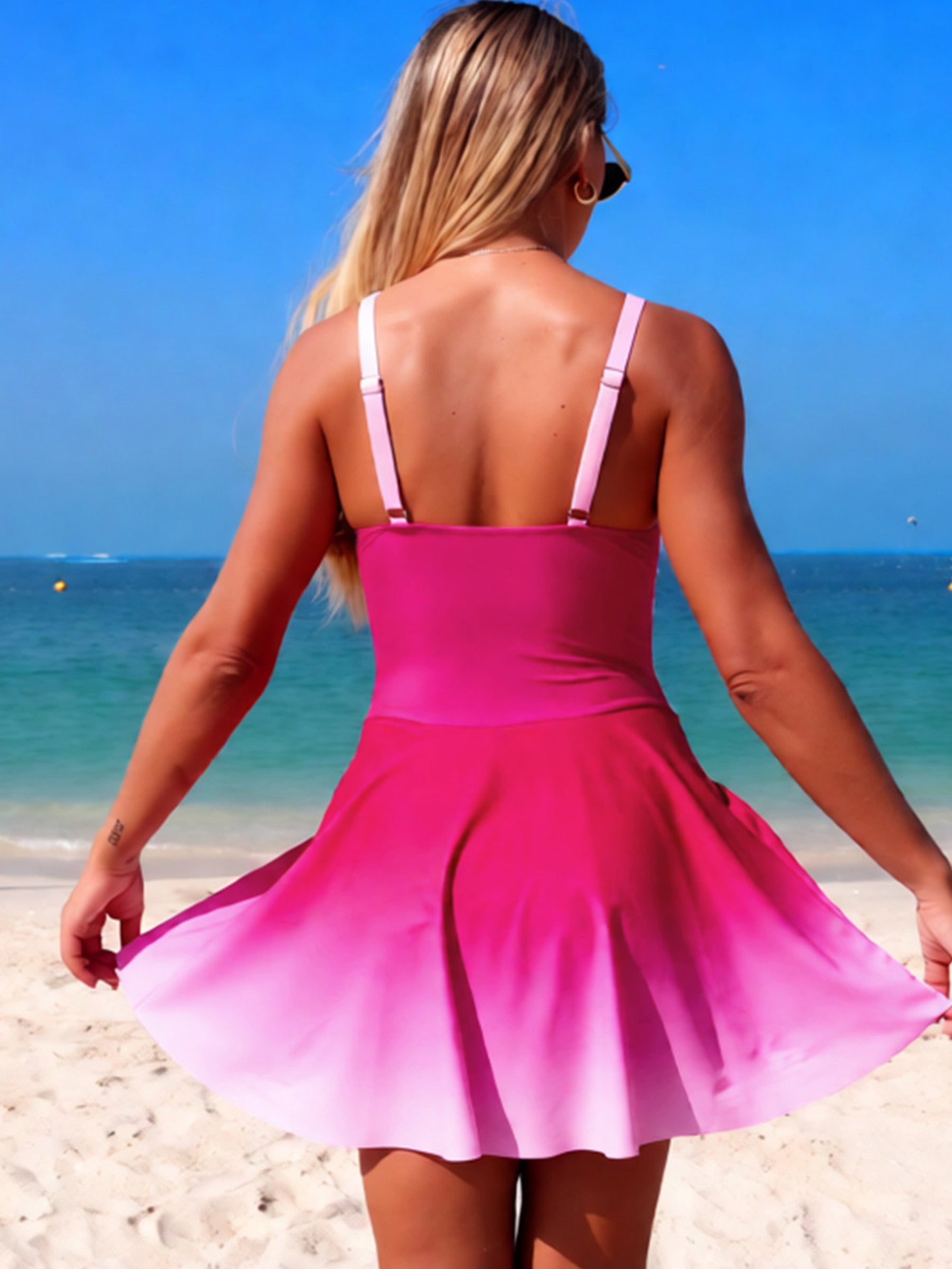 Cicinia Sleeveless V-neck Gradient Fuchsia Party Dress A-line Short Summer Outfit