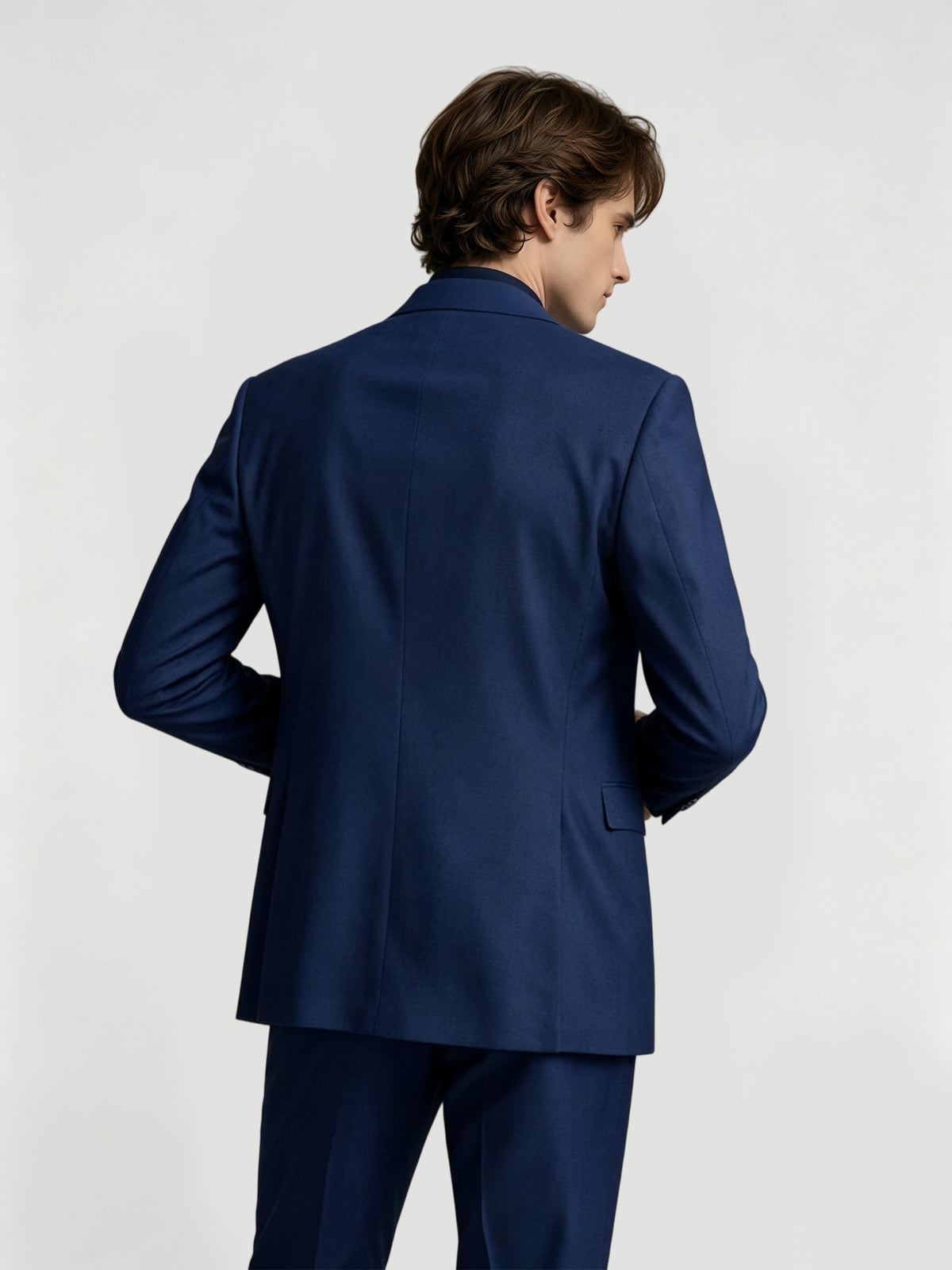 Cicinia 3 Pieces Suit Notch Collar Jacket Matching Double Breasted Vest Classic Fit Trousers Navy Blue Men's Suits