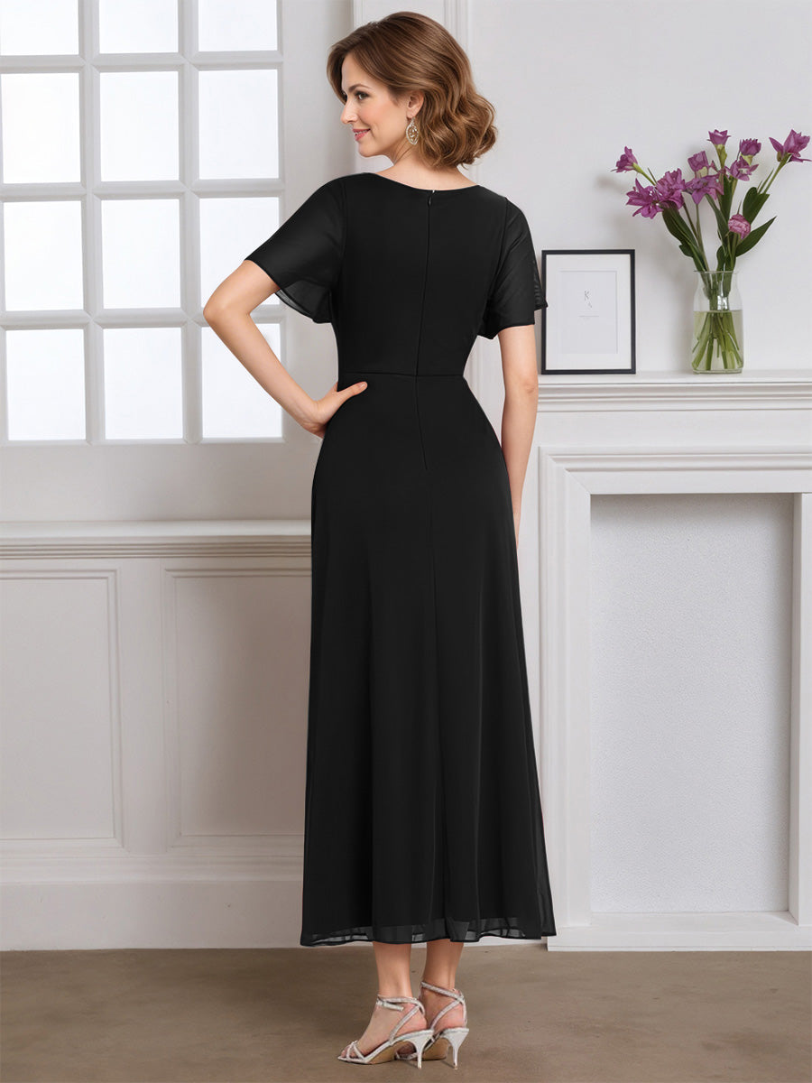 Cicinia Black Mother Of The Bride Dress Long Chiffon A-line Flutter Sleeves V-neck