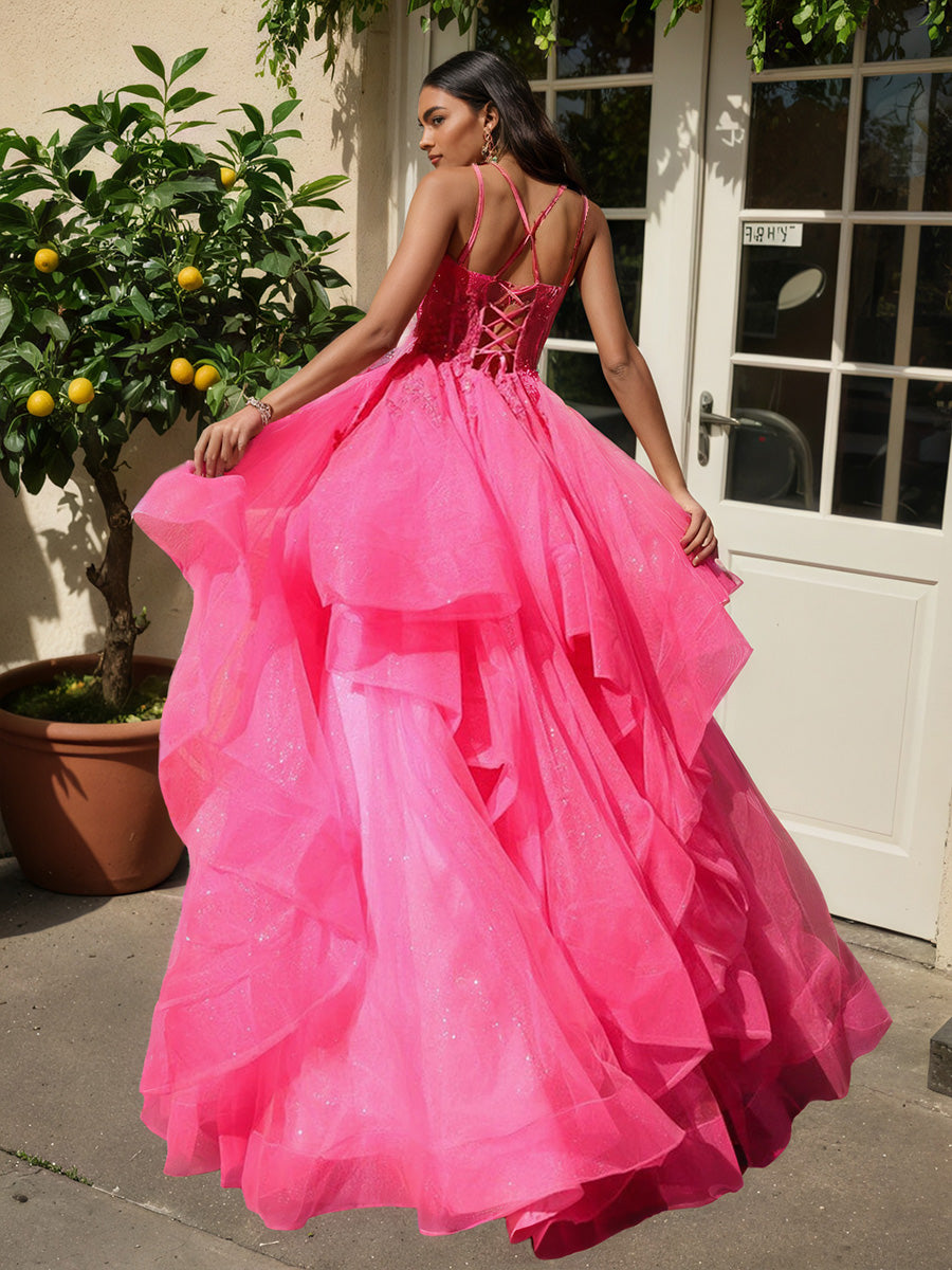 Unique Azalea Spaghetti Straps Layers Long Princess Prom Dress