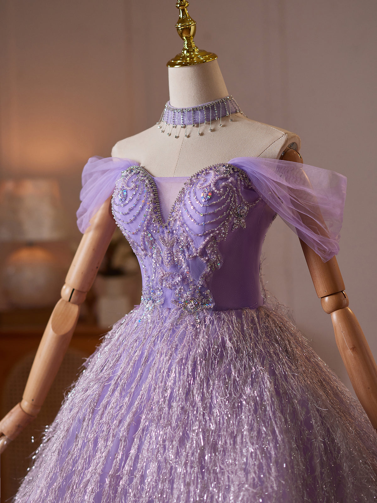 Cicinia Off The Shoulder Lilac Homecoming Dresses Short A-line Glitter Fringe Mini Formal Dresses