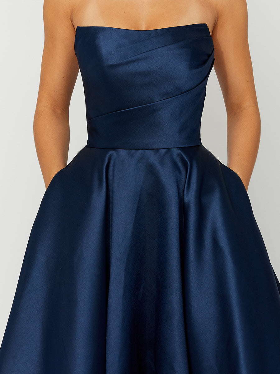 Cicinia Dark Navy Prom Dresses Long Satin A-line Floor Length Strapless Chic