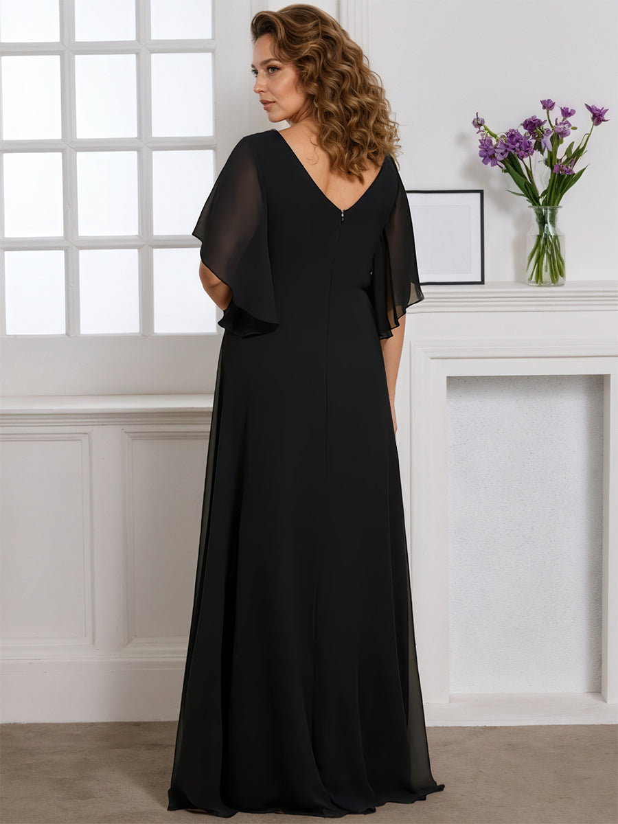 Cicinia Black Mother Of The Bride Dress Long Chiffon Plus Size A-line Flutter Sleeves Floor Length