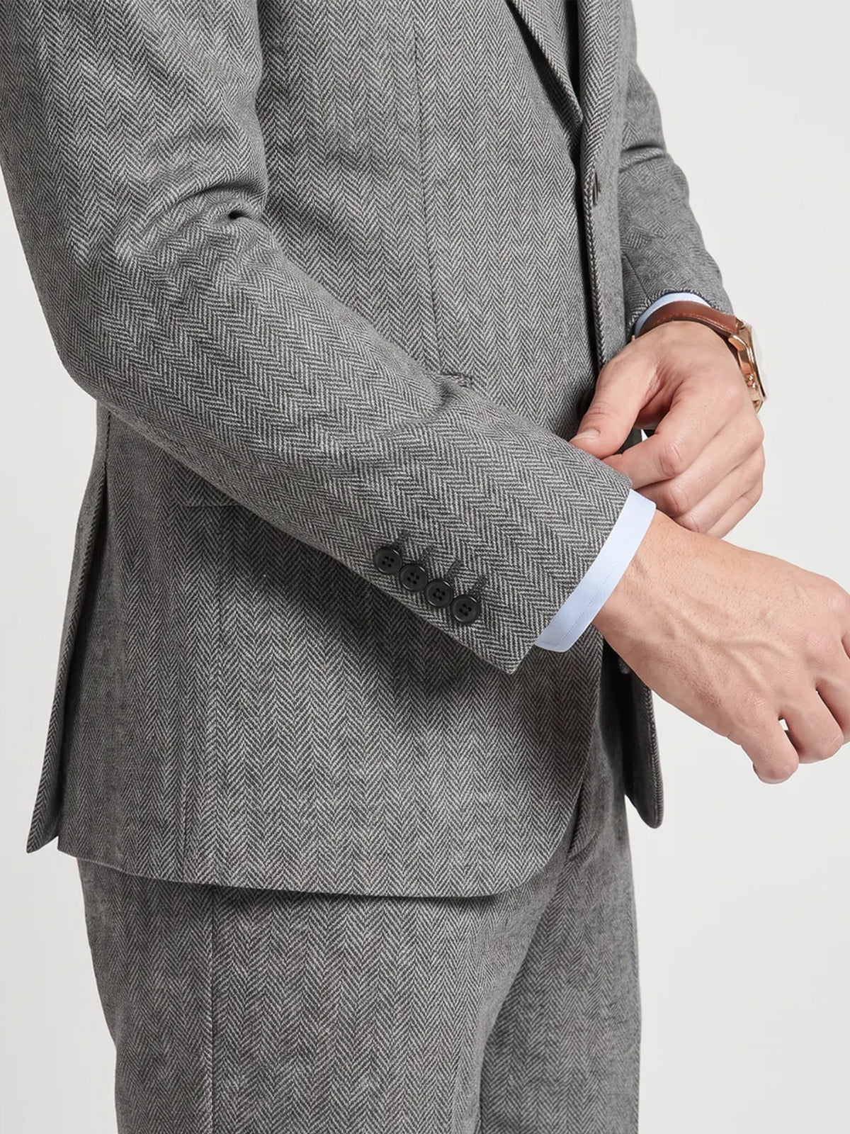Cicinia 3 Piece Herringbone Suit Notch Lapel Single Breasted Jacket V Neck Vest Straight Leg Trousers Grey Men's Suits
