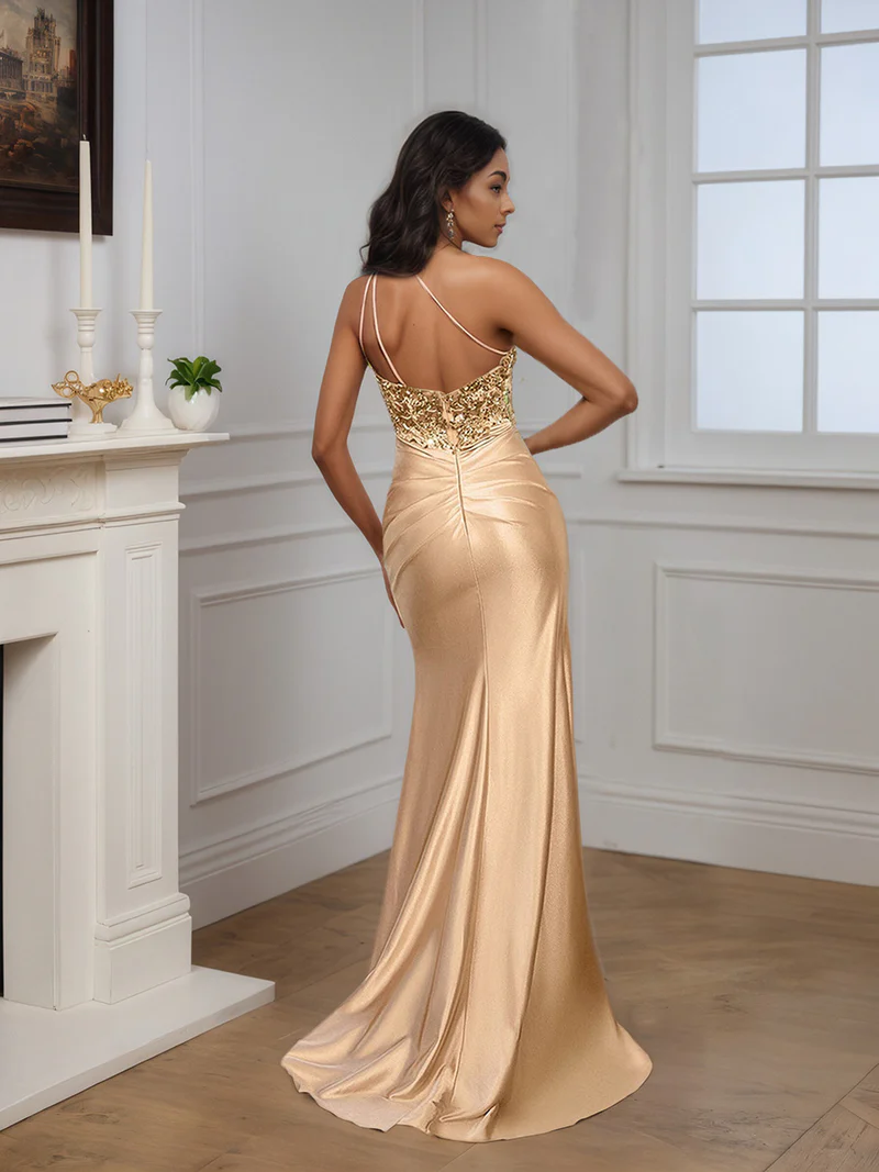 Luxurious Black One Shoulder Beadings Side Split Sleeveless Prom Dresses