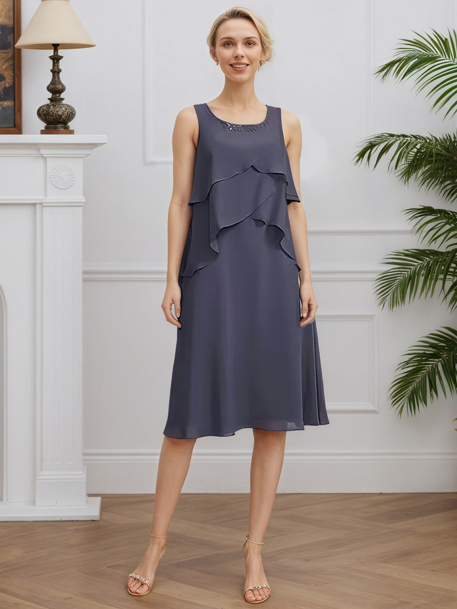 Cicinia Stormy Mother Of The Bride Dress With Jacket Short Chiffon A-line Knee Length